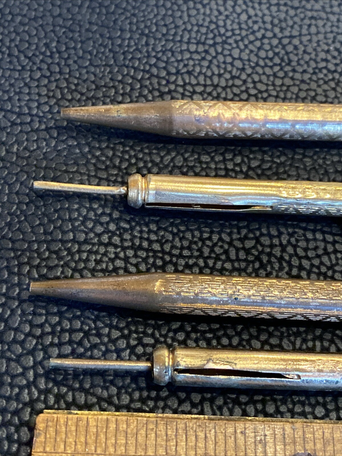 2 Early Telescoping Collapsible Fancy Gold Filled Mechanical Pocket Pencil AS IS