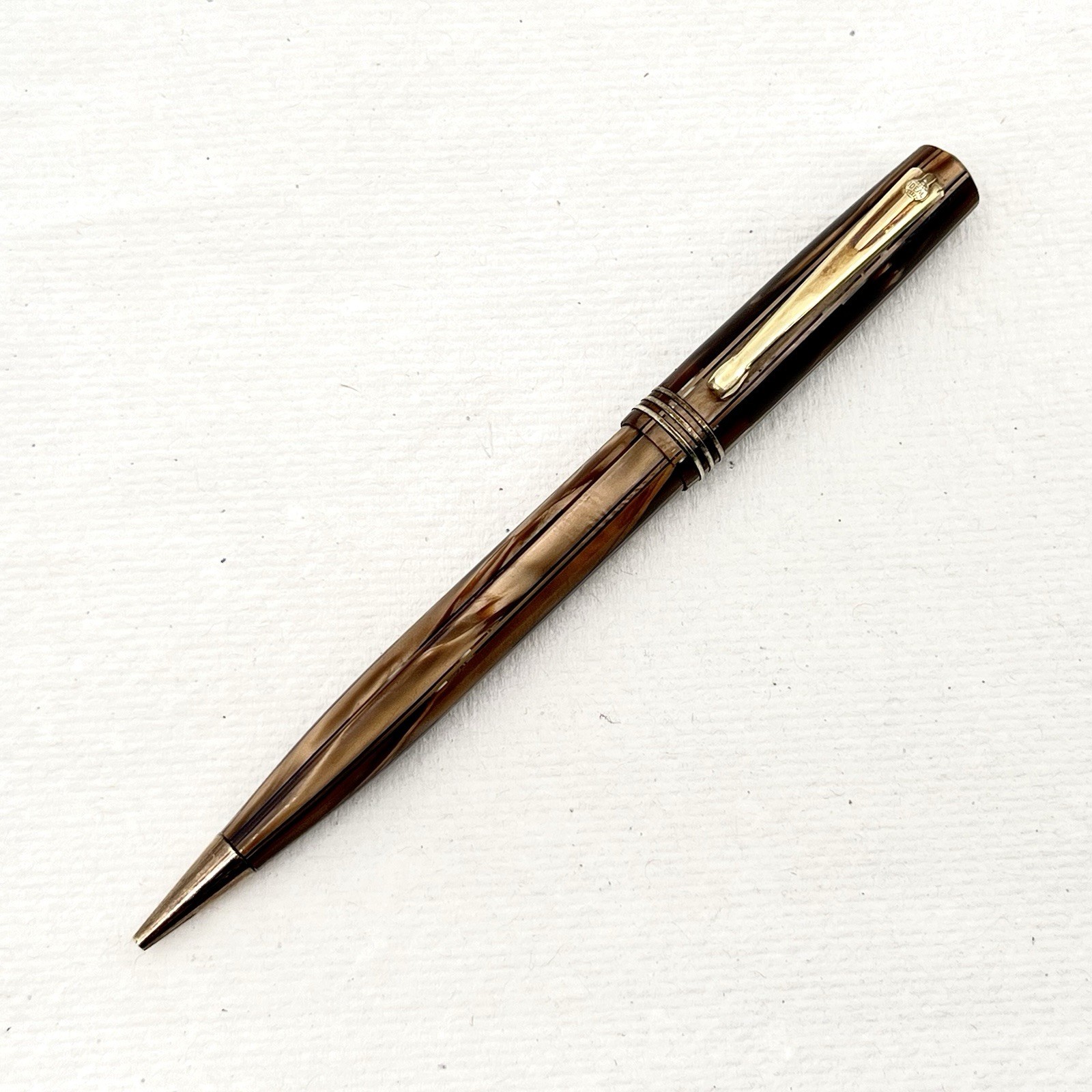 Waterman Blue Streak Brown Pearl Celluloid Click Mechanical Pencil 5″ 1.1mm