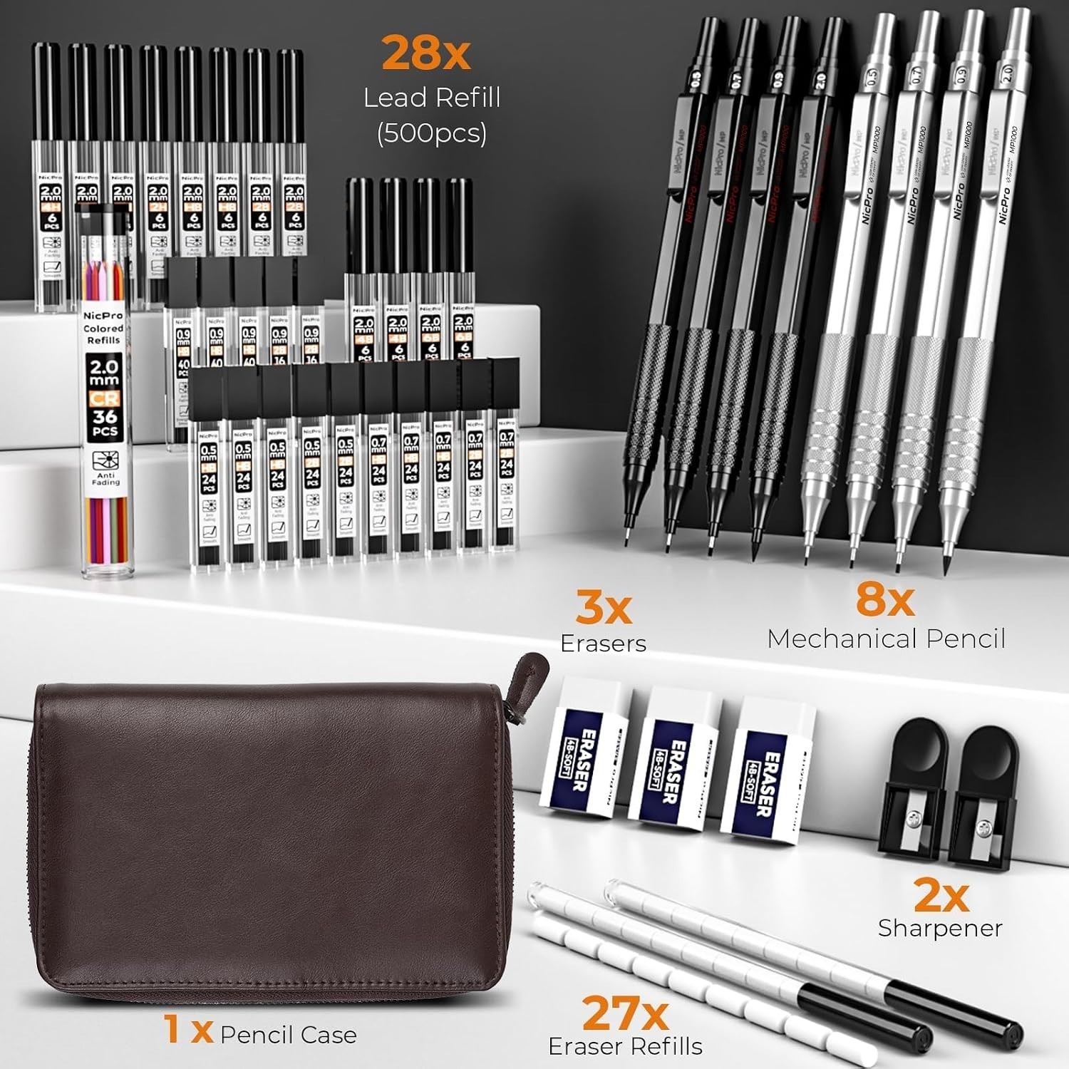 Sleek Black & Silver Artist Pencil Set with Colorful Lead