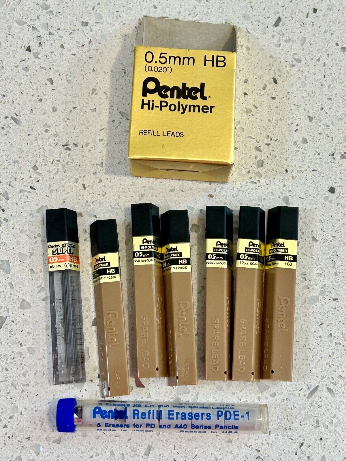 Pentel 0.5mm Hi-Polymer & Super Refill Pencil Leads 6 Full Tubes in Orig. Box