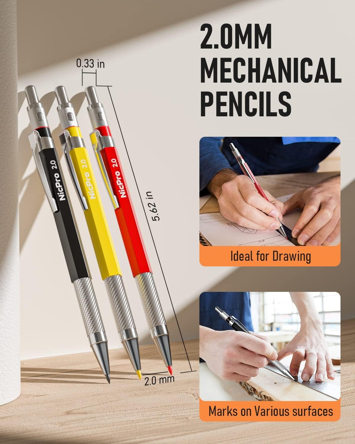 Nicpro 16 Pack Mechanical Carpenter Pencil Set with 42 Refill & Carbide Scribe T