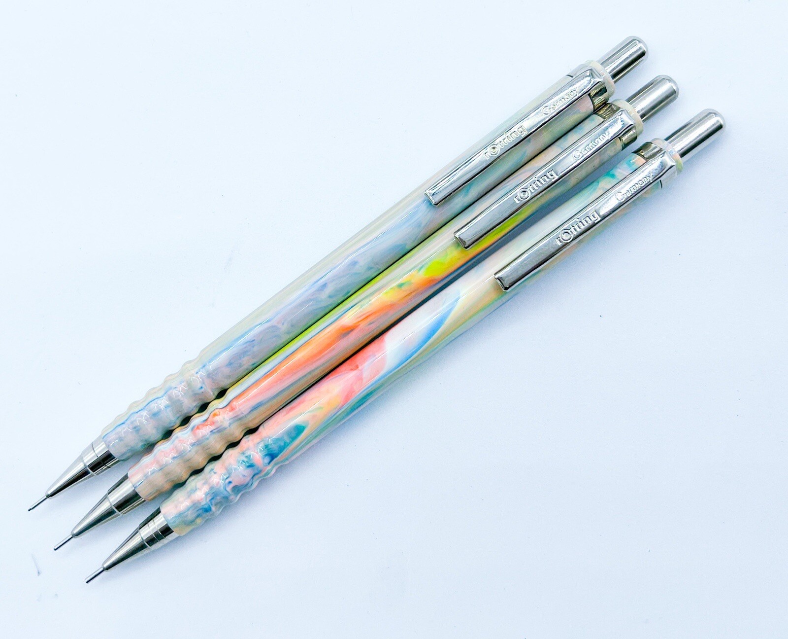 NOS rotring 3pcs tikky Special Mechanical Pencil Marble Rainbow 0.3 0.5 0.7