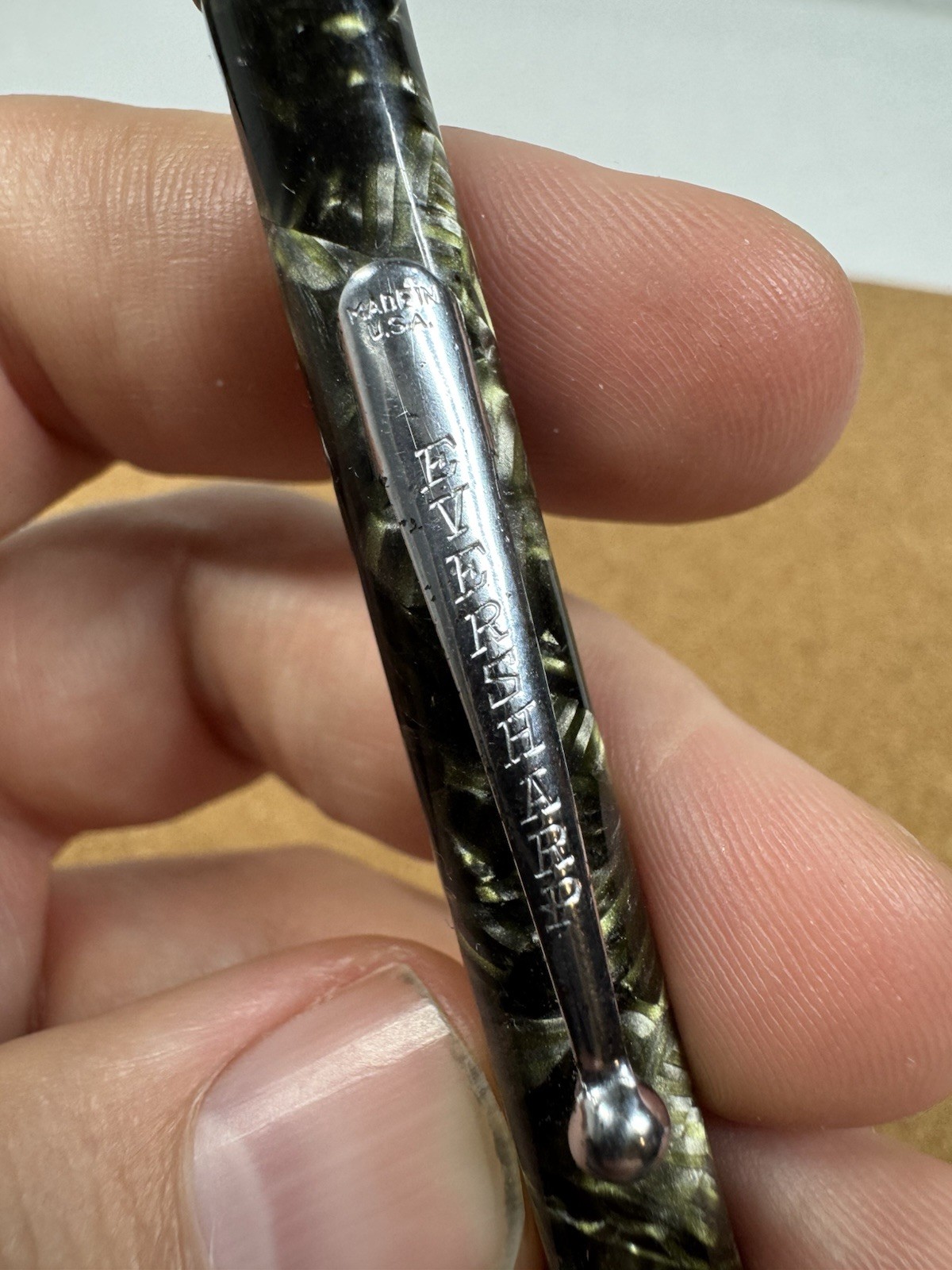 Antique Eversharp 4 Square Green Pattern Celluloid Mechanical Pencil Chrome Trim