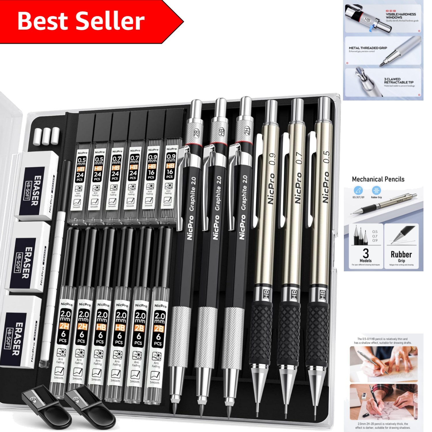 6PCS Luxury Metal Mechanical Pencil Set for Artistic Writing & Drawing