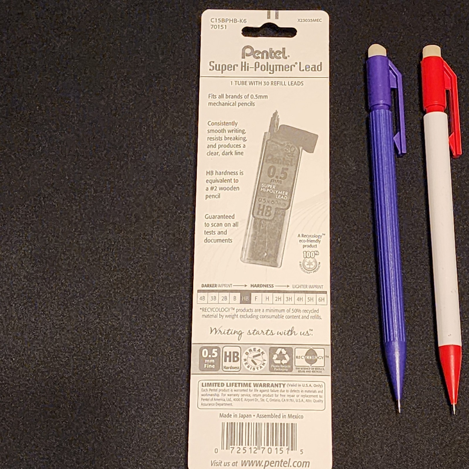 x2 Pentel A45 0.5mm Automatic Mechanical Pencil Purple, White Red IBM AmeriData