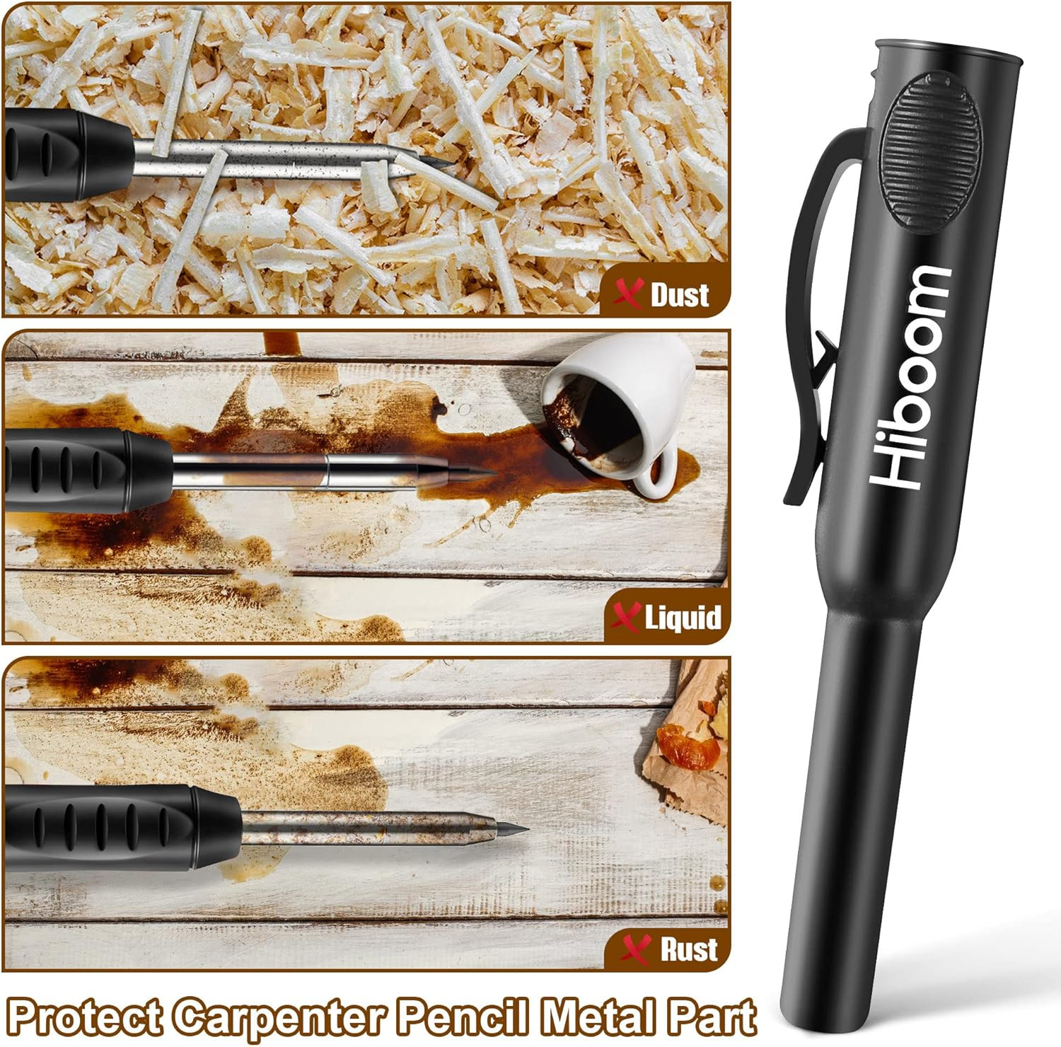 2 Pack Solid Carpenter Pencils with Pencil Cap and 18 Refills, Long Nose Deep Ho
