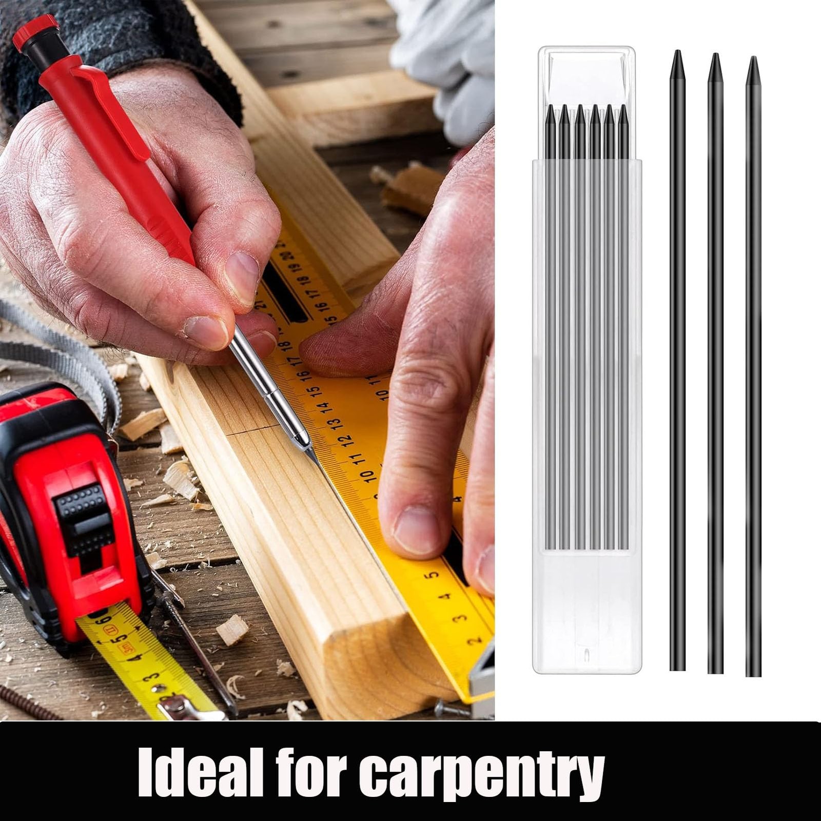 36 Pencil Refill with 1 Solid Carpenter-Pencil, 2.8mm Waterproof Lead Refills…