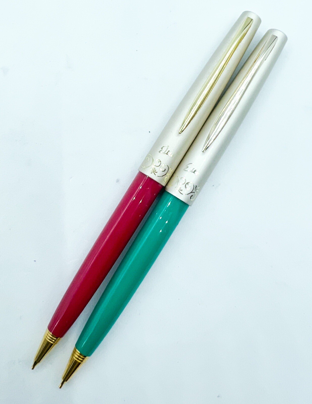 NOS pilot elite Flower Mechanical Pencil 2pcs Set Green Pink Fully Functional