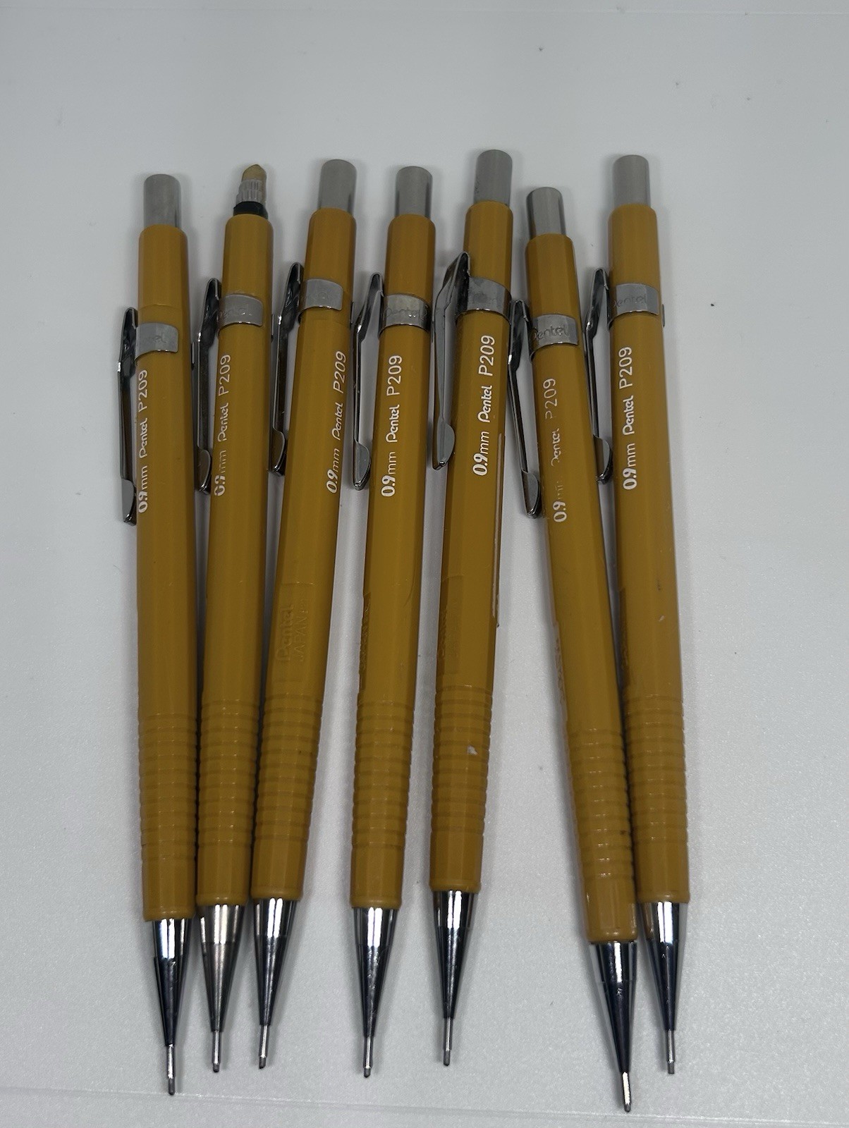 Lot of 7 Vintage Pentel P209 Mechanical Pencils – 0.9mm Mustard Yellow – Japan