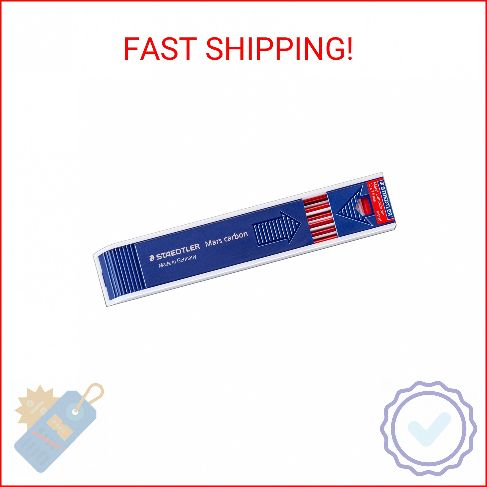Staedtler Mars Carbon Lead, 2mm, Red, 12 Lead
