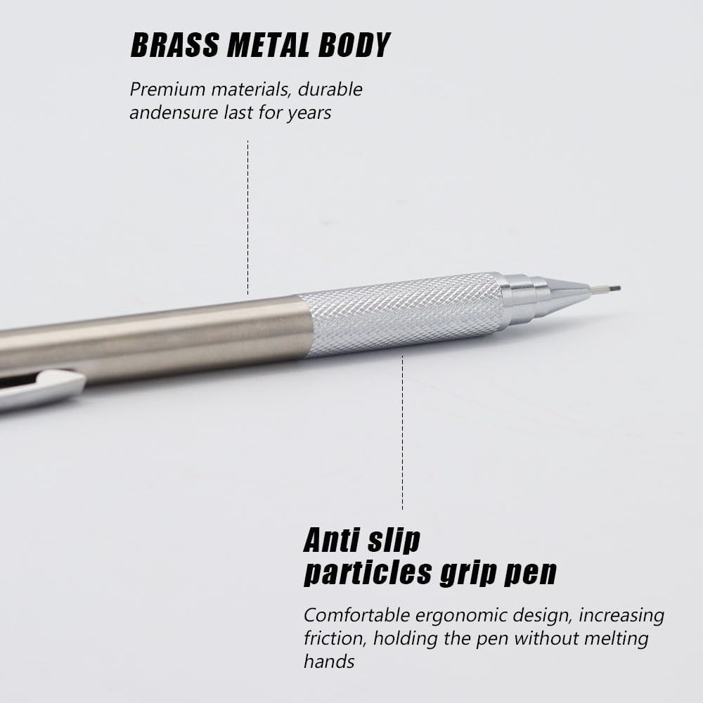 Silver Metal Mechanical Pencil Set, 2 Pencils + 2 Lead Refills + 2 Erasers, Mult
