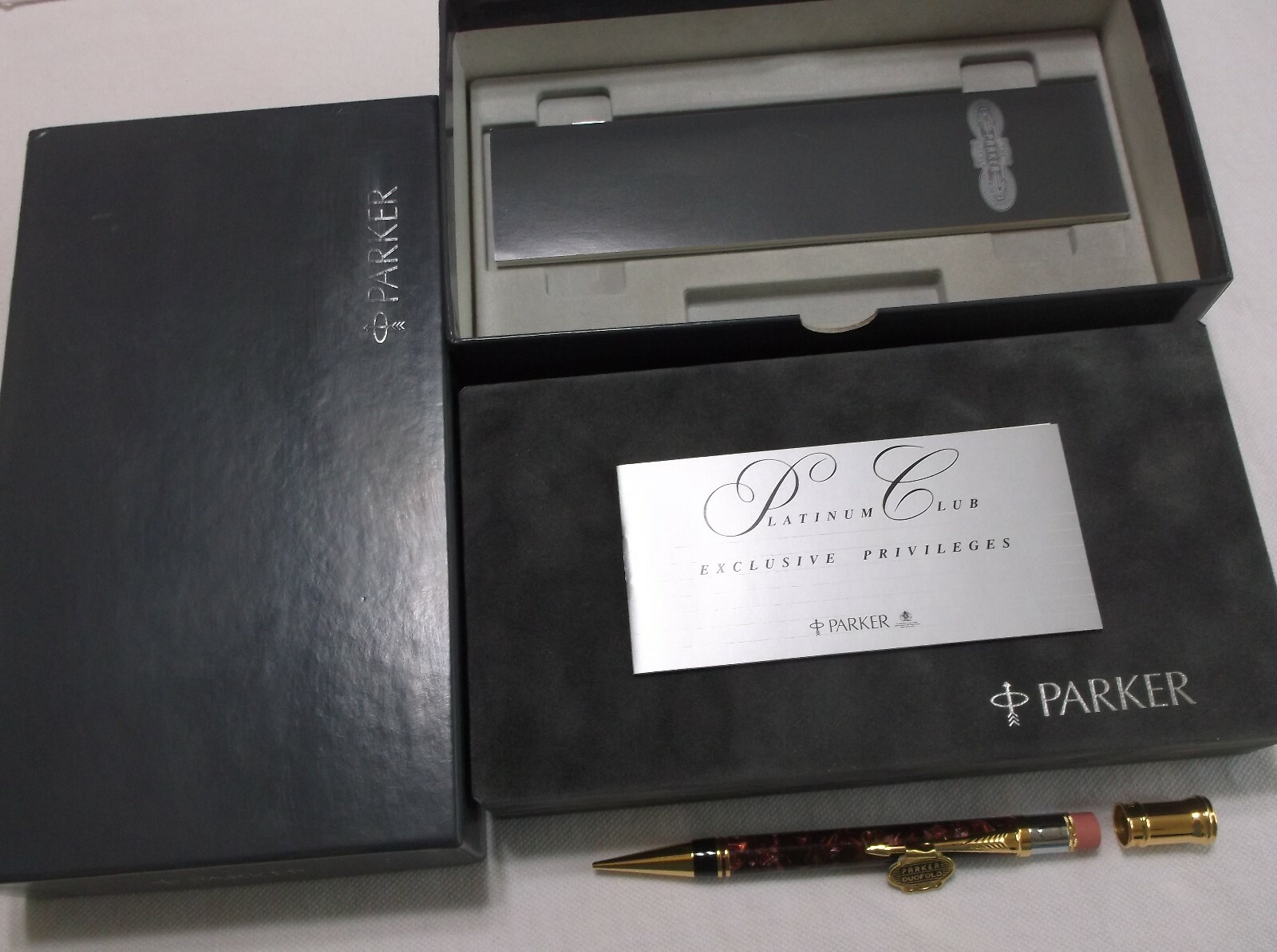 PARKER DUOFOLD MARBLED MAROON & GOLD 0.9 mm PENCIL / NEW IN BOX / MADE IN UK