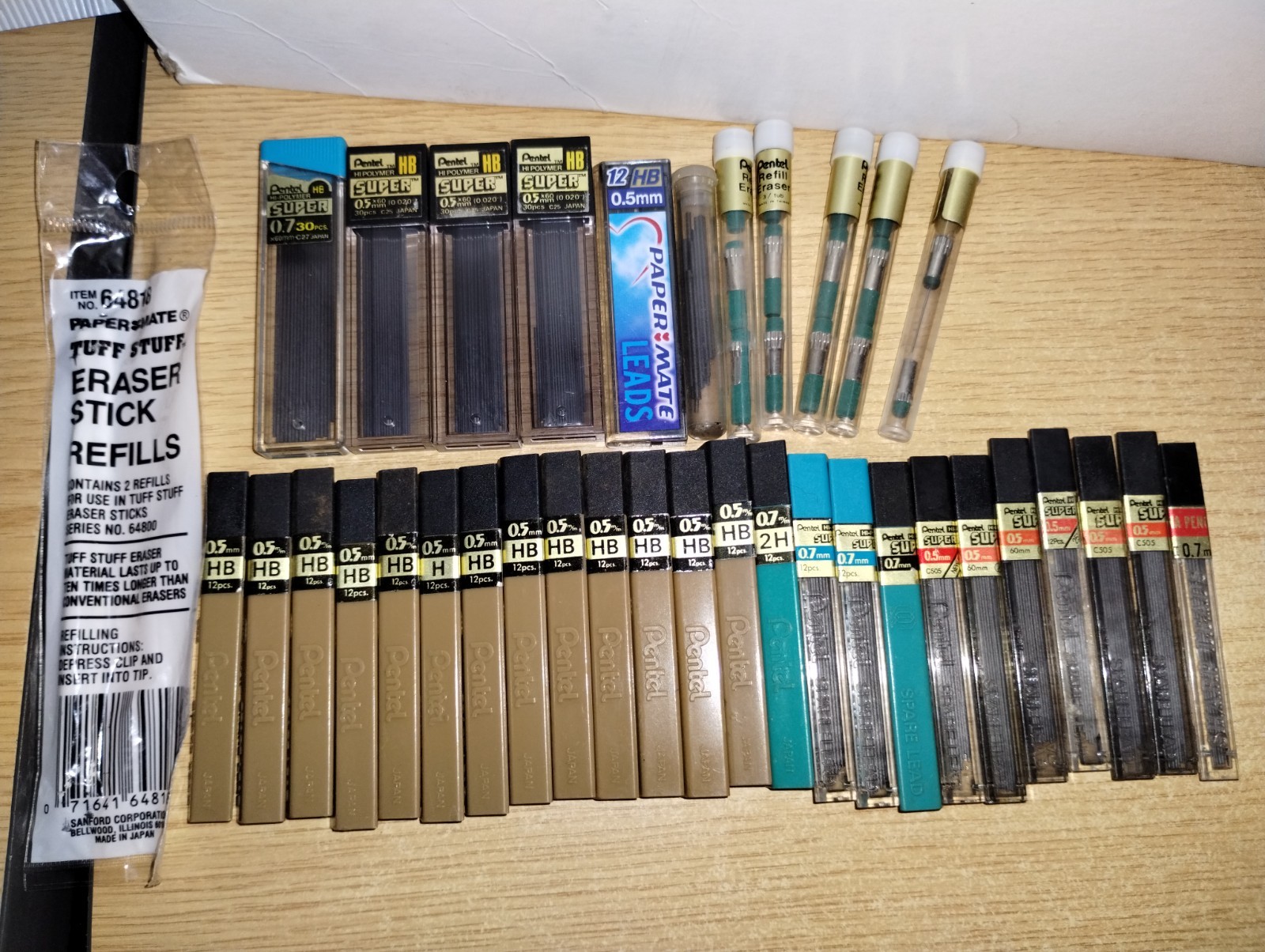 Big Large Lot of 36 Mechanical Pencil Lead & Eraser Refills Pentel Paper Mate