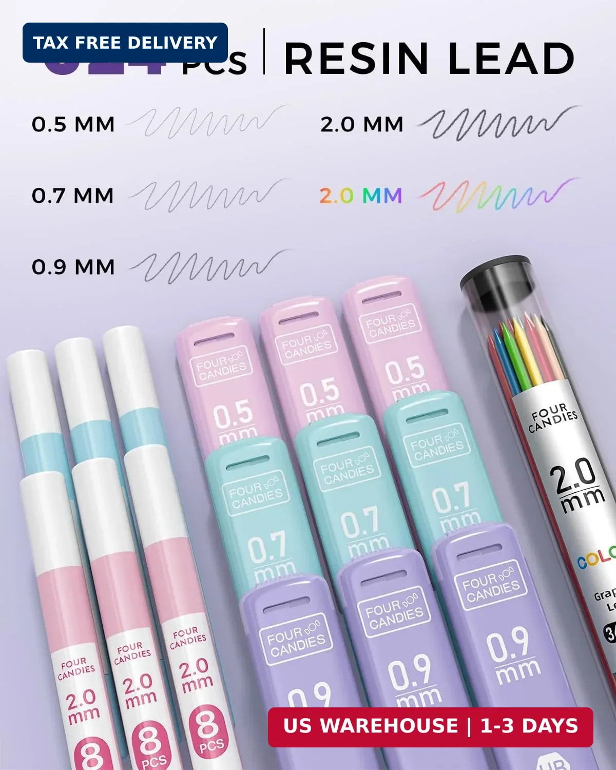 Four Candies 36PCS Aesthetic School Supplies, Mechanical Pencils 0.5mm, 0.7mm, 0