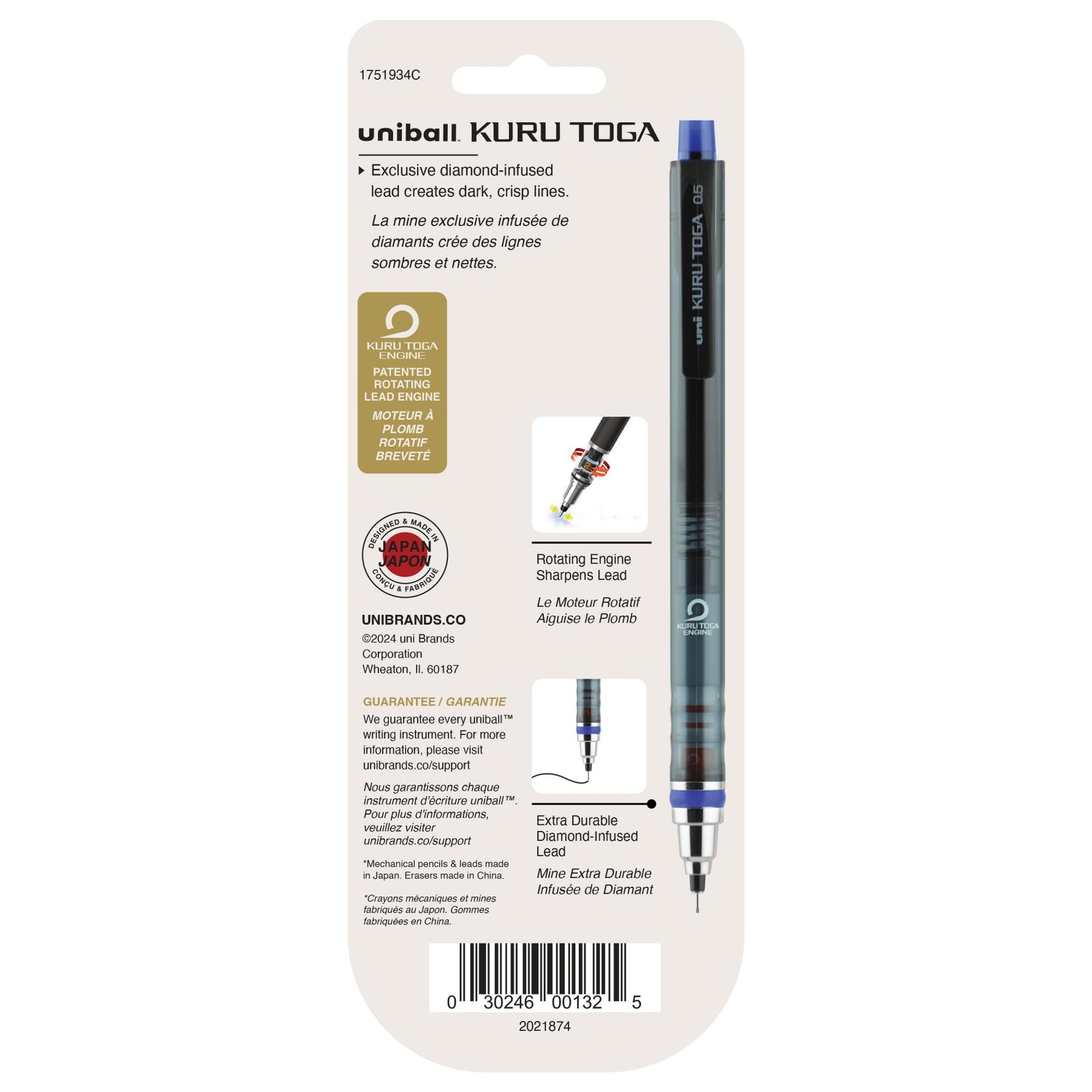 1751934 KuruToga Mechanical Pencil, 0.5mm, HB #2, 1 Count