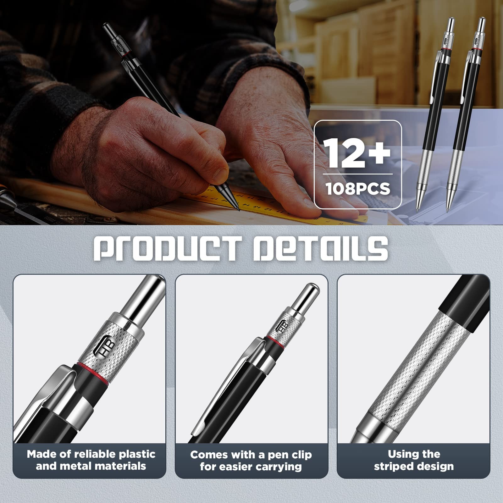 12 Pieces Welder Pencil with 108 Pieces Round Silver and Colorful Refills Mec…