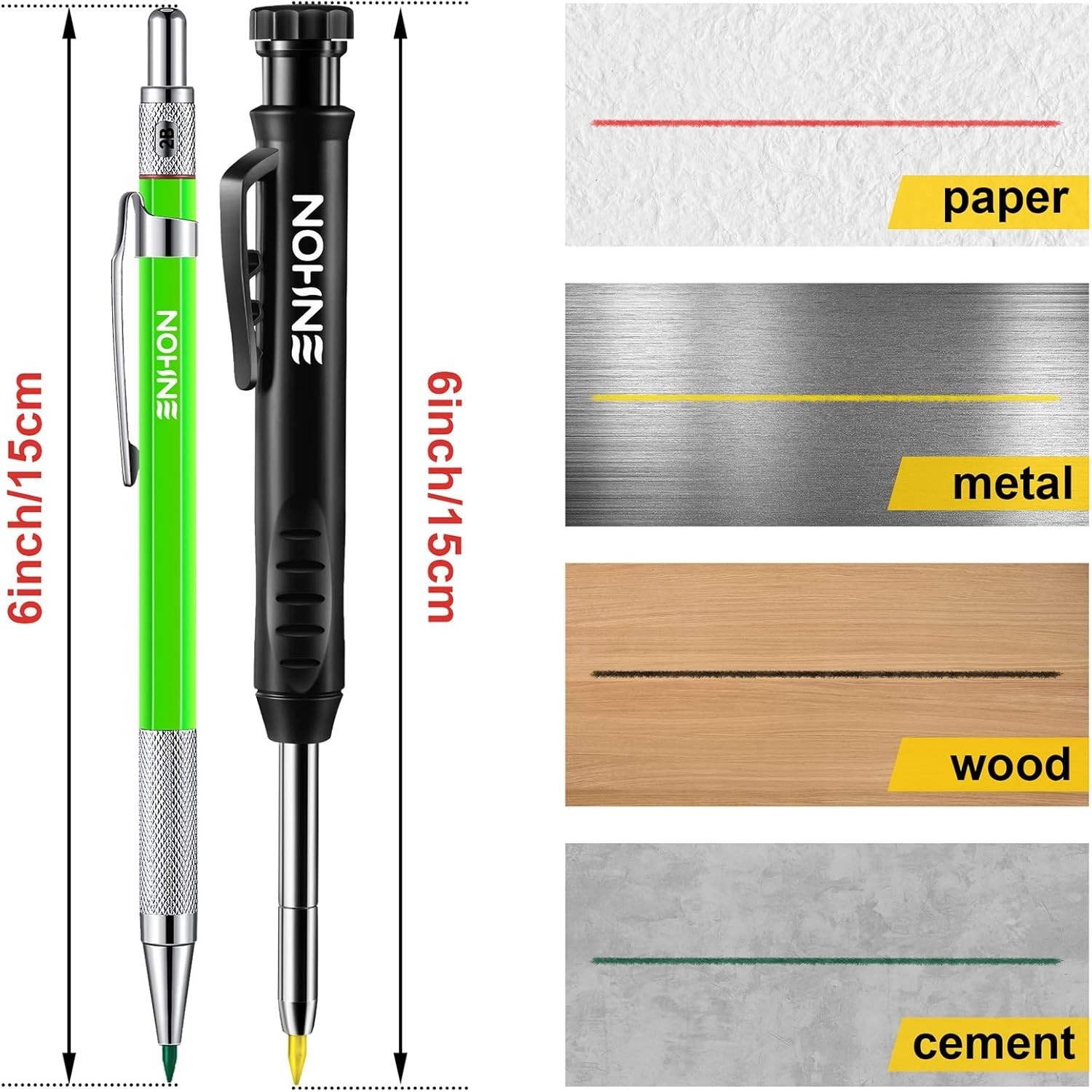 HeavyDuty Carpenter Pencils 4 Pack with 36 Refills Deep Hole Marker for Woodwor