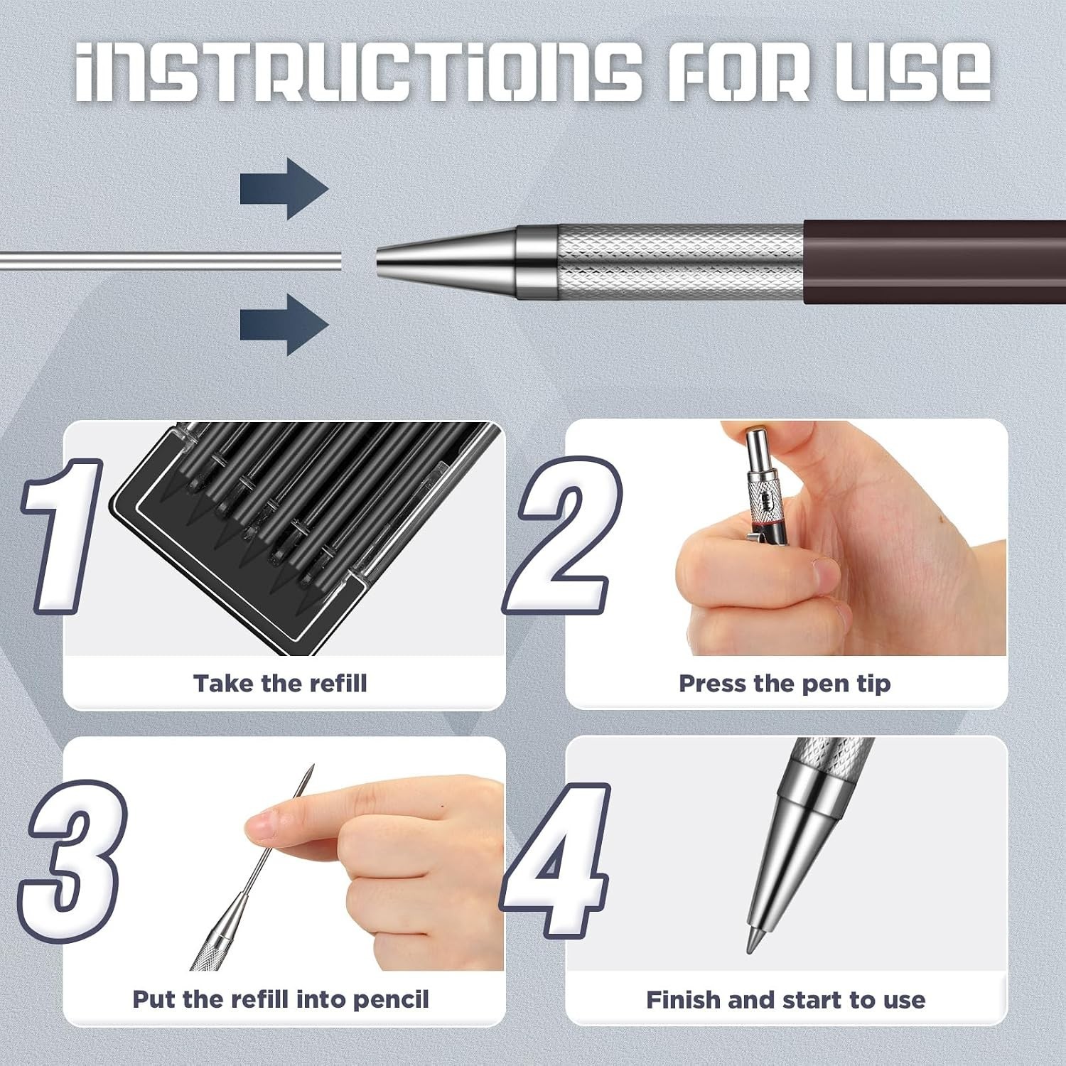 4 Pieces Welder Pencil with 60 Pieces Round Refills Mechanical Pencil Metal M…