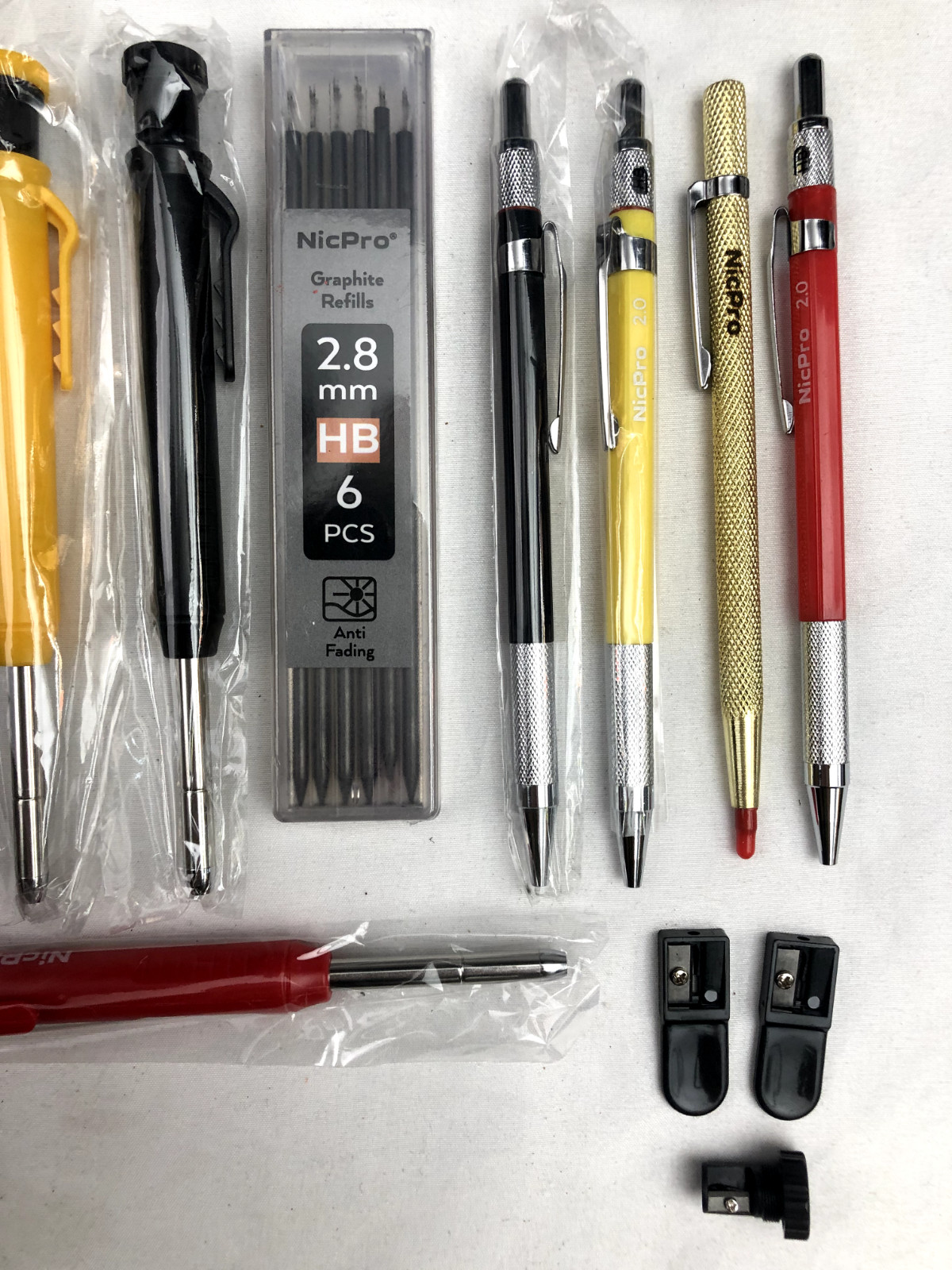 Nicpro 10PCS Mechanical Carpenter Pencil Set with Lead Refills Engraving Pen