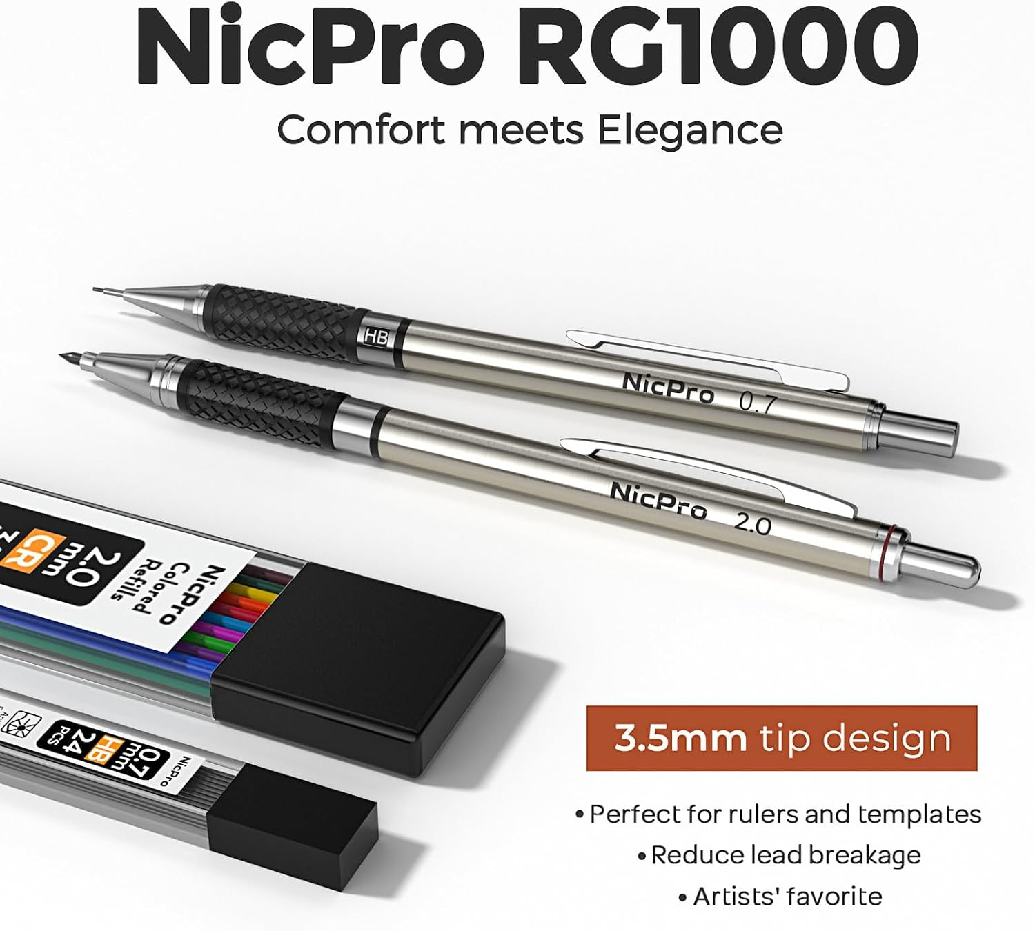 6PCS Art Mechanical Pencil Set, 3PCS Metal Drafting Pencil 0.5 Mm & 0.7