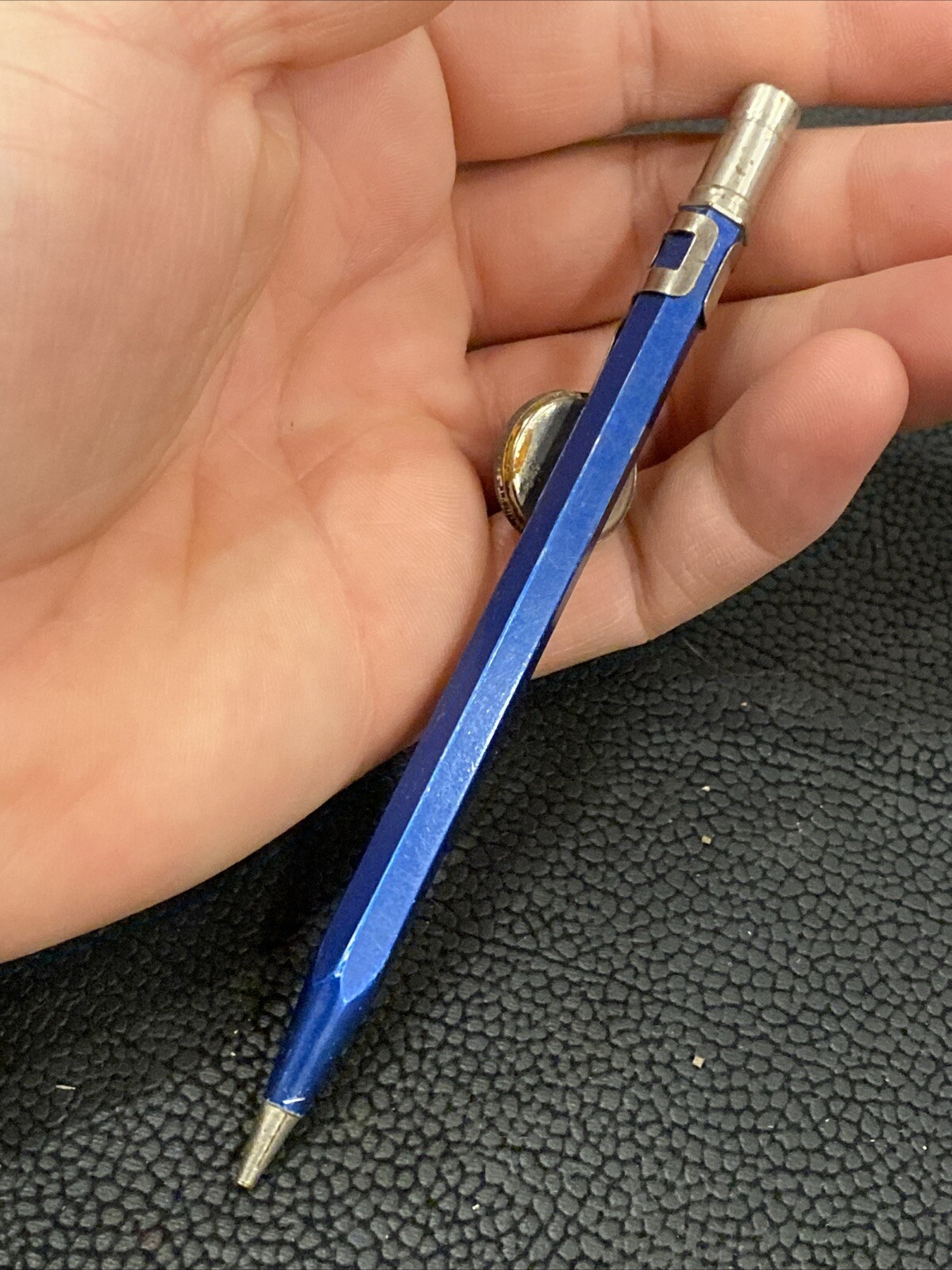 VTG 1930’s SCRIPTO 4-47 Blue STARRETT TOOLS Advertising Button Mechanical Pencil