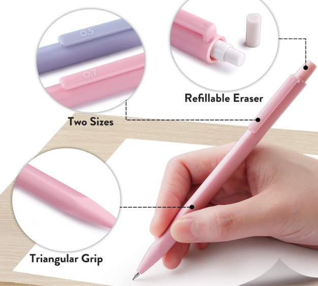 Four Candies Cute Mechanical Pencil Set, 6-Pack 0.5/0.7mm | 360 Lead Refills, 3