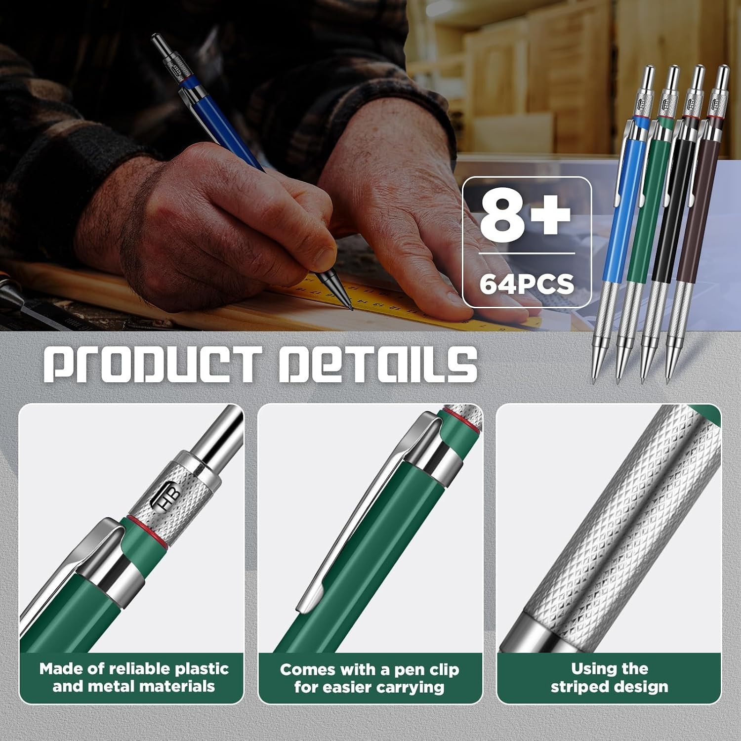 4 Pieces Welder Pencil with 60 Pieces Round Refills Mechanical Pencil Metal M…
