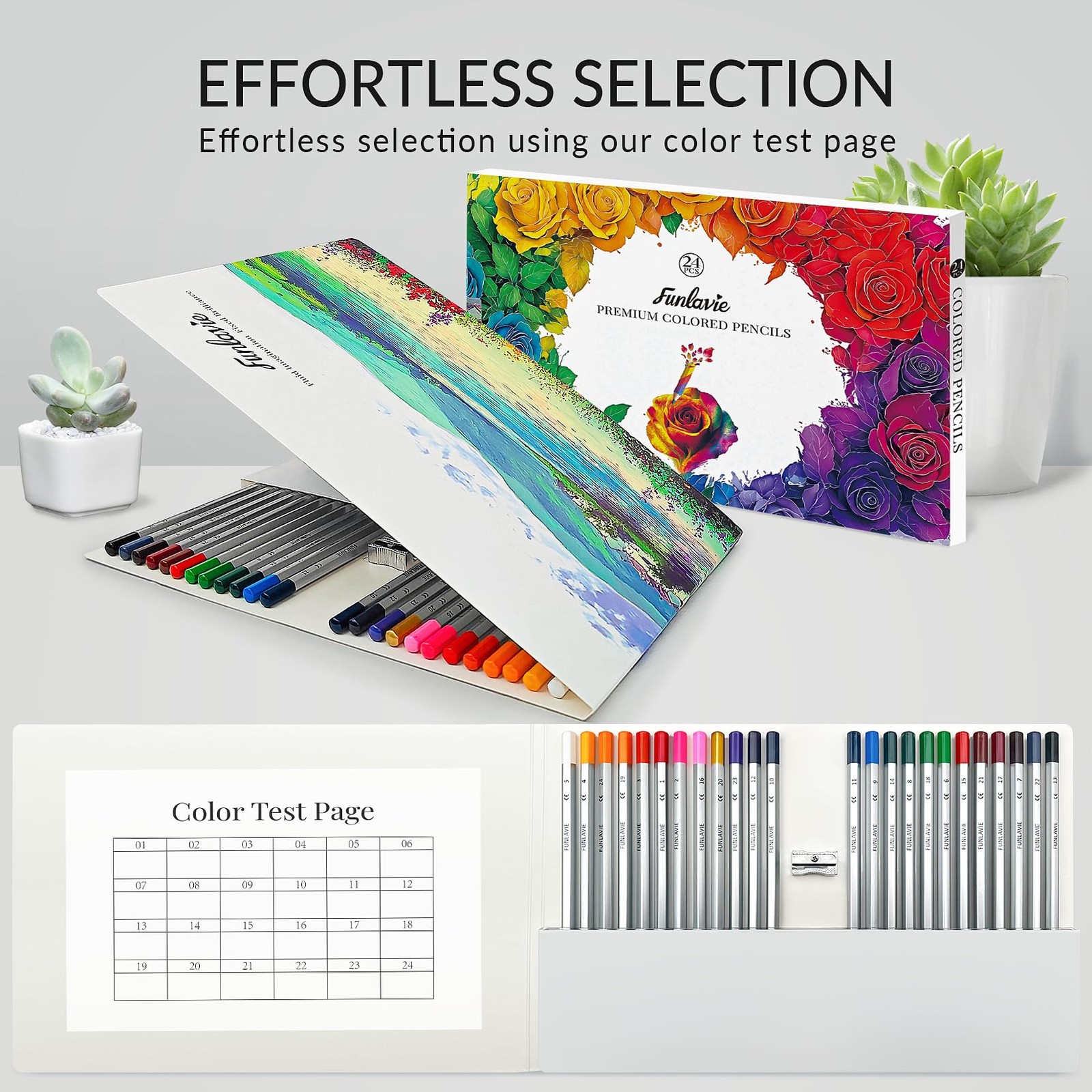 FUNLAVIE 24 Colored Pencils for 24 Count (Pack of 1), 24-Color Gift Pack