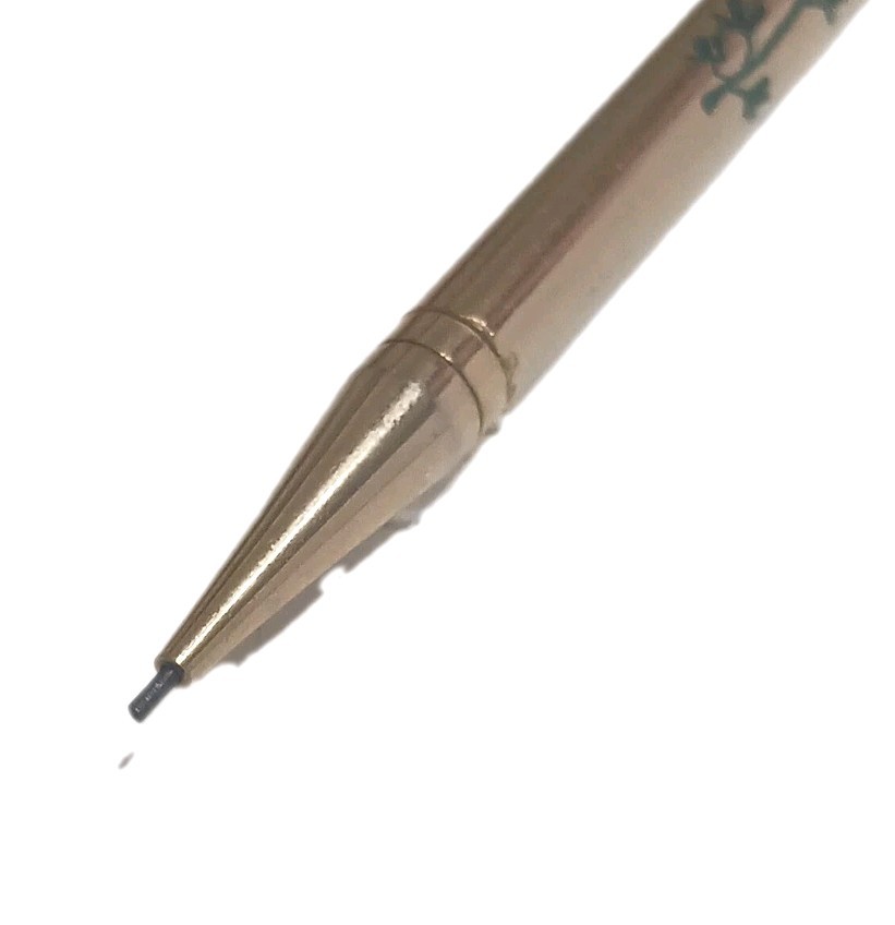 Vtg Pencil Glass Ruby Birthstone Mechanical 3¾” Hand Painted Floral by Mascot