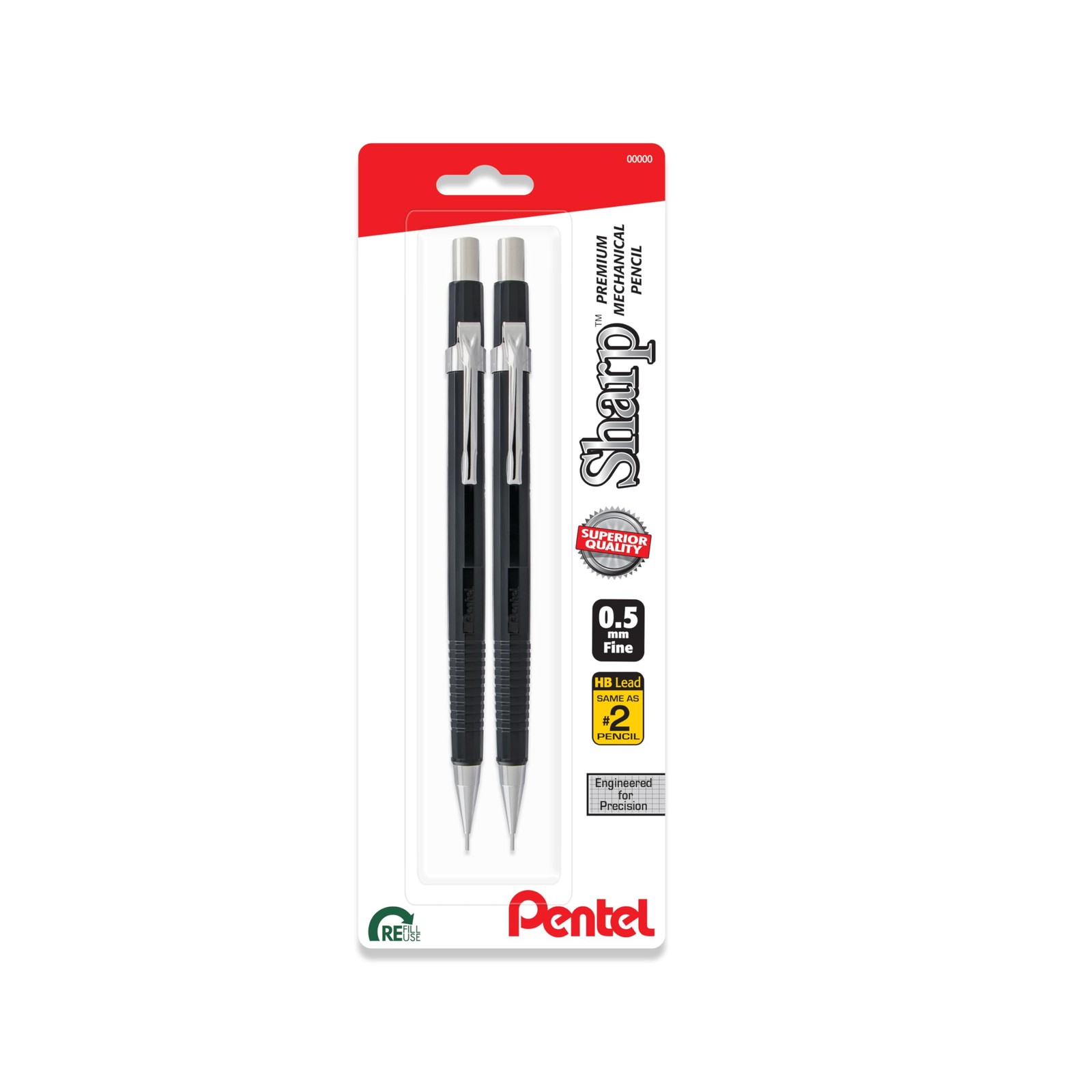 Pentel Sharp Mechanical Pencil (0.5mm), Fine Line, 1 Count (Pack of 2), Black