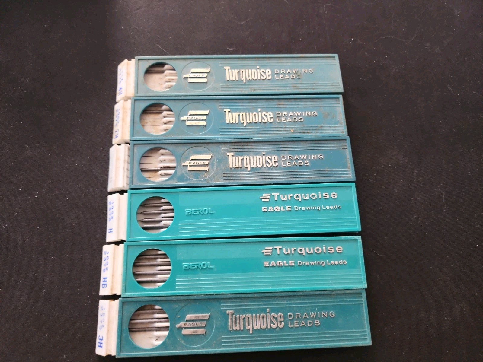 Vintage 6 pks Berol Turquoise Eagle Drawing Leads H 2H 3H, HB, 4H art supplies