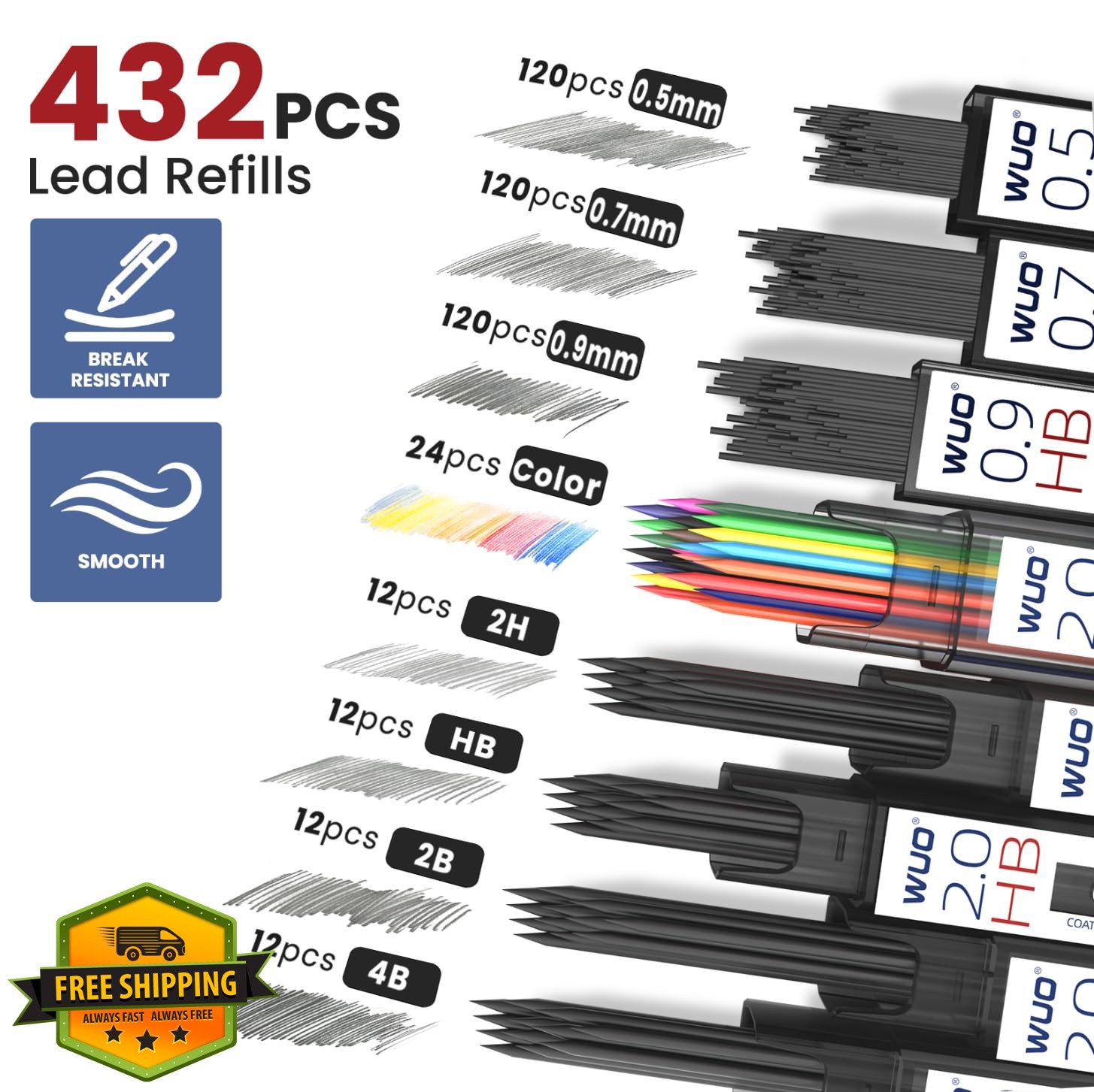 WUO Metal Mechanical Pencil Set Silver 0.5-2.0mm