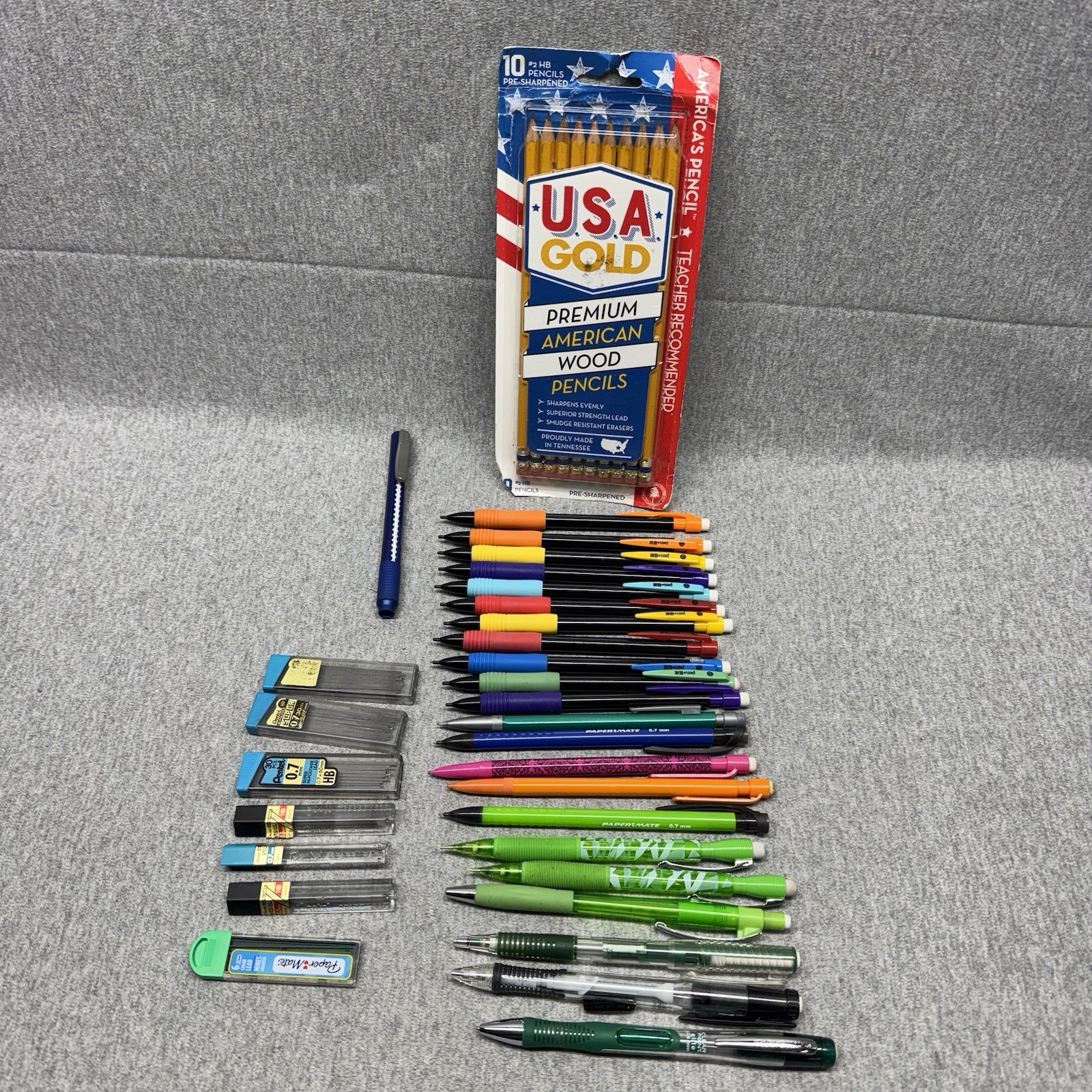 Lot Of 22 Mechanical Pencils 1 Eraser & 7 Lead Packs Pen+gear Paper Mate Bic