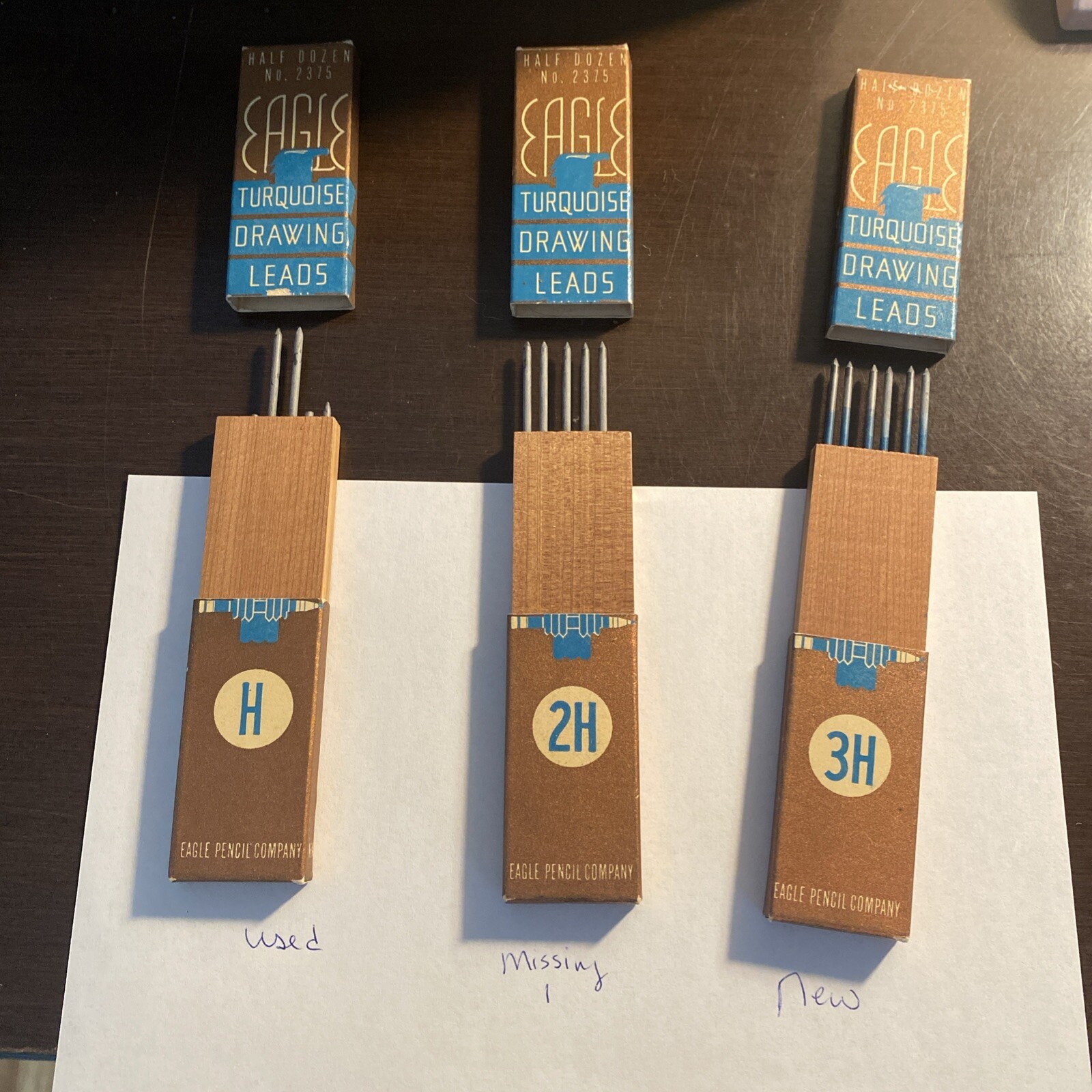 VTG EAGLE Turquoise Drawing Drafting Leads #2375 USA Lot of 3 Woodboxes H 2H 3H
