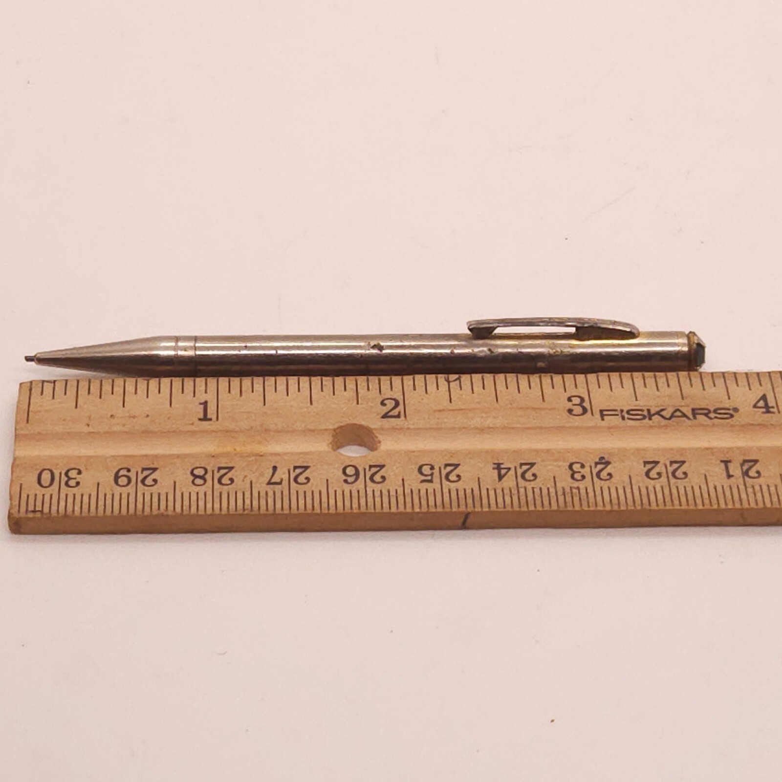 Mascot Vintage Mechanical Pencil Gold Colored Metal With Green Stone Set In End.