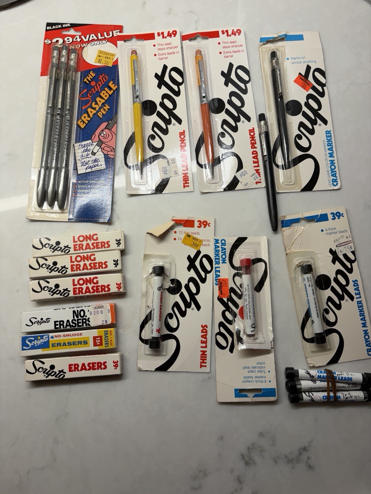 NEW VINTAGE SCRIPTO ULTRA THIN LEAD MECHANICAL, CRAYON, ERASERS PENCIL LOT