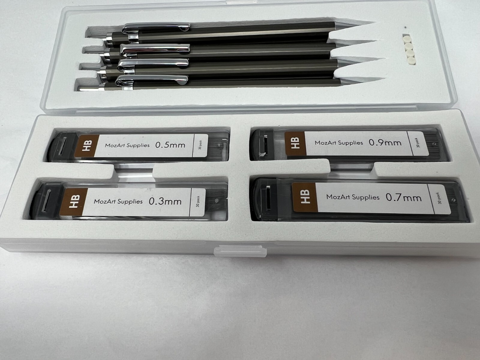 MozArt Mechanical Pencil Set with Case – 4 Sizes: 0.3, 0.5, 0.7 & 0.9mm with 30