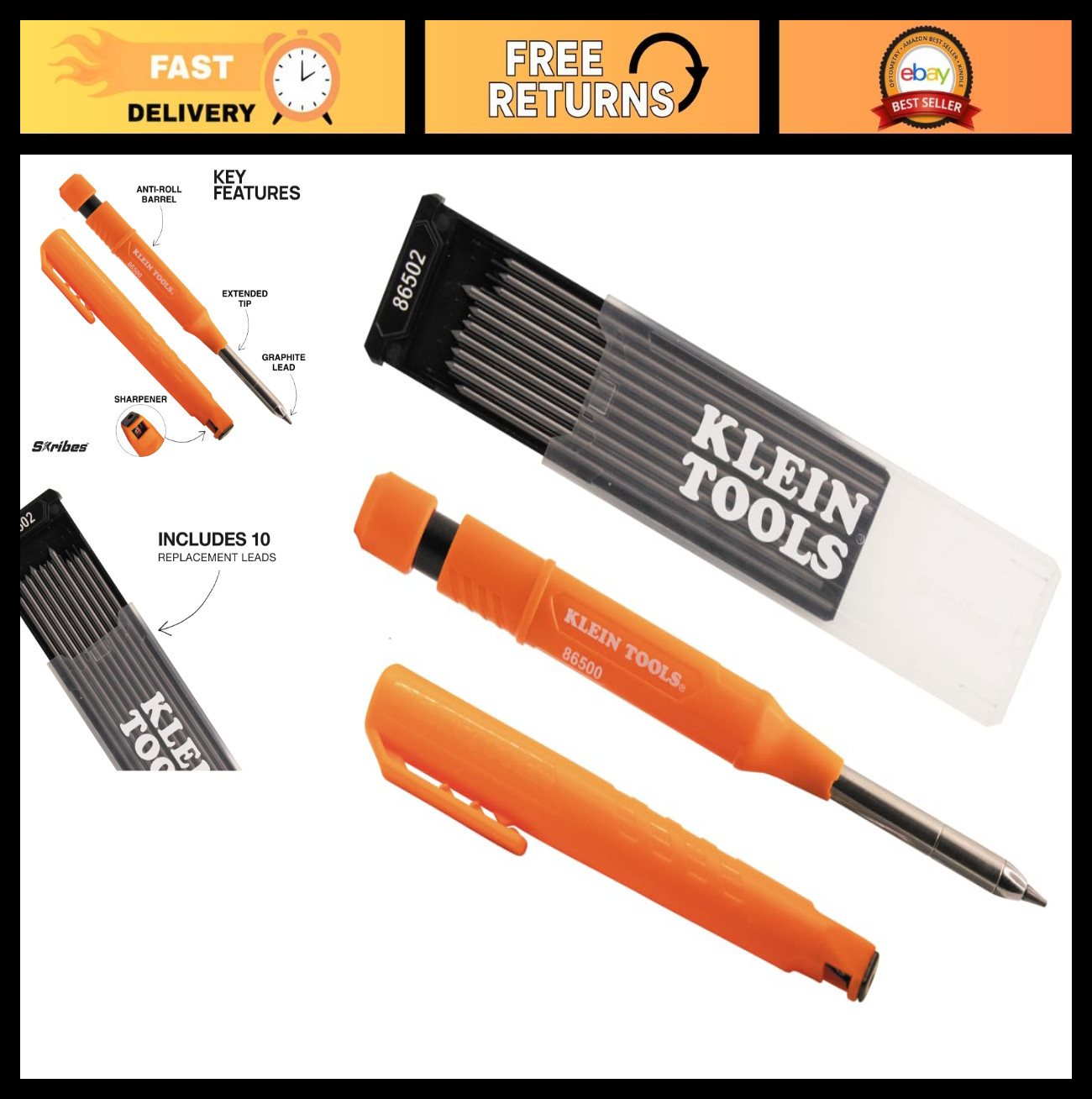 2.8mm Mechanical Carpenter Pencil with Sharpener & 10 Graphite Lead Refills – Wo