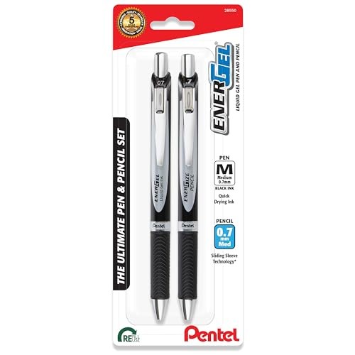 EnerGel RTX Gel Pen and EnerGize Mechanical Pencil Set, (0.7mm), Black