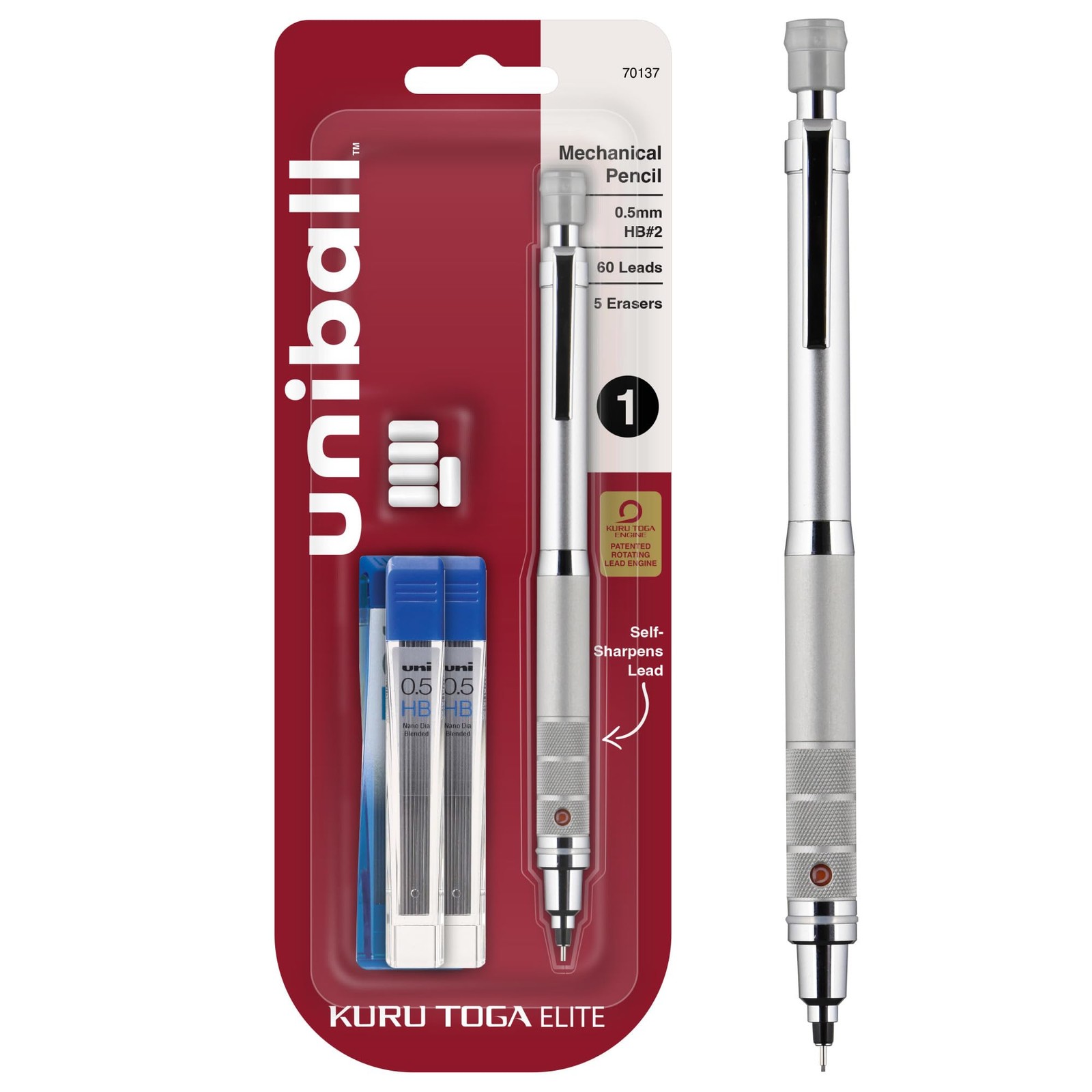 Kuru Toga Elite Uniball 0.5mm Mechanical Pencil Kit w 60 Leads &5 Eraser Refills