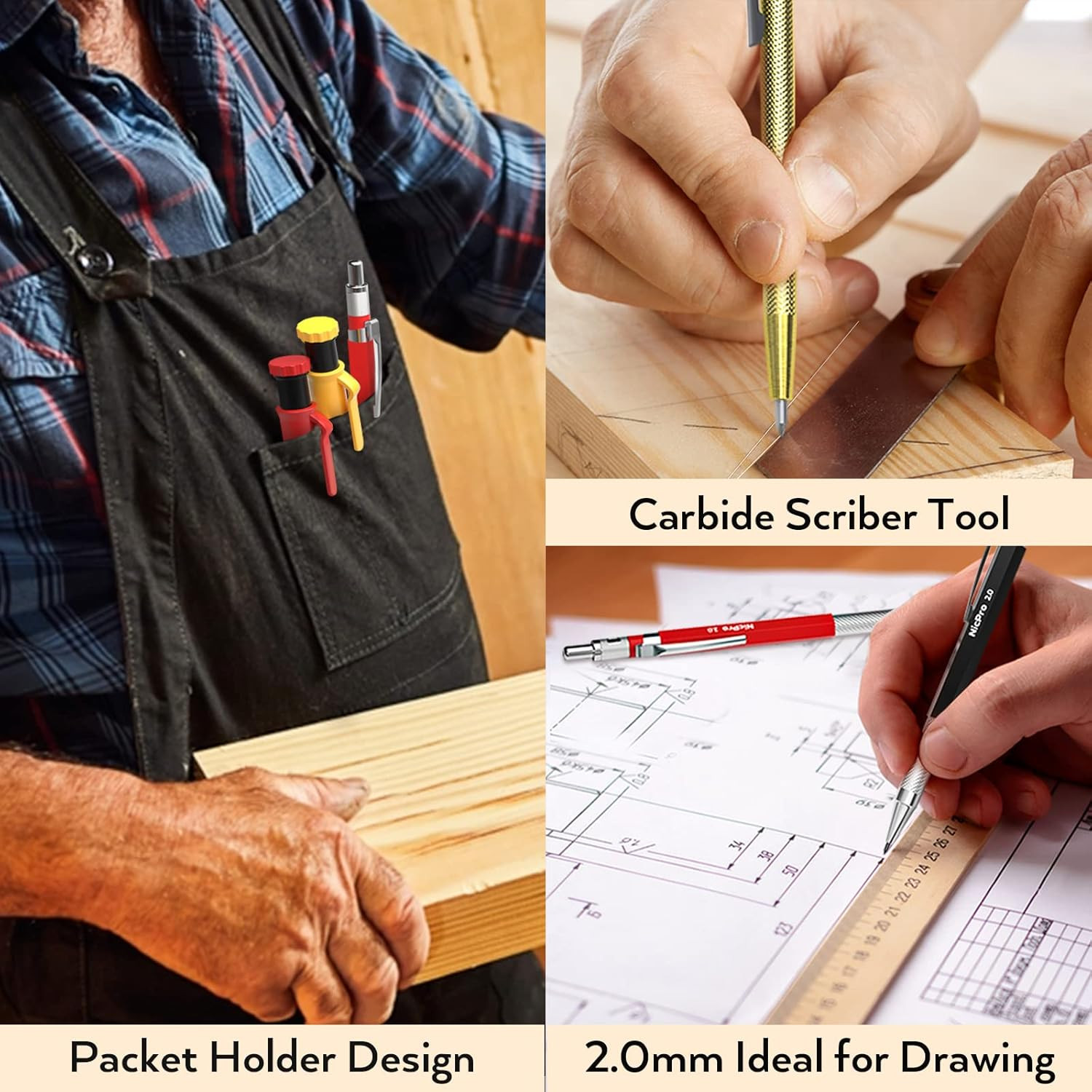 18Pc Carpenter Pencil Set with Sharpener, Refills & Scribe Tool Case New