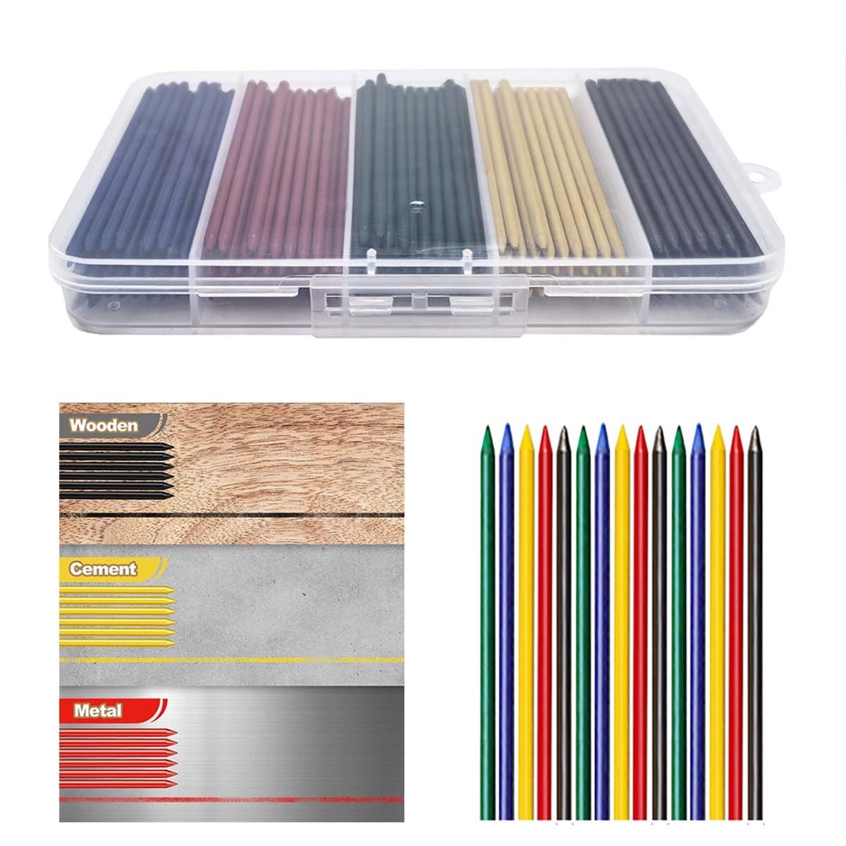 200 PCS Mixed Color Woodworking Lead Carpenter Pencil Replacement Core 2.8mm
