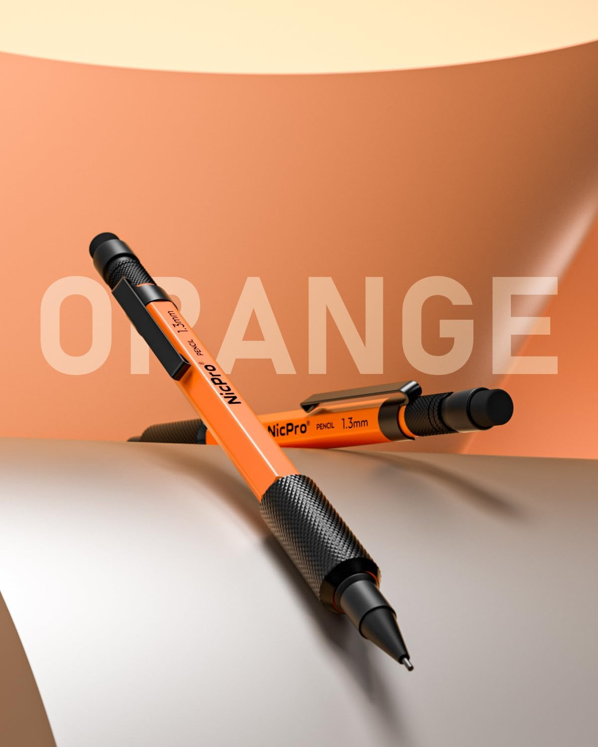 1.3 Mm Mechanical Pencils Set with Lead Refill Black & Colors, Eraser – Orange W