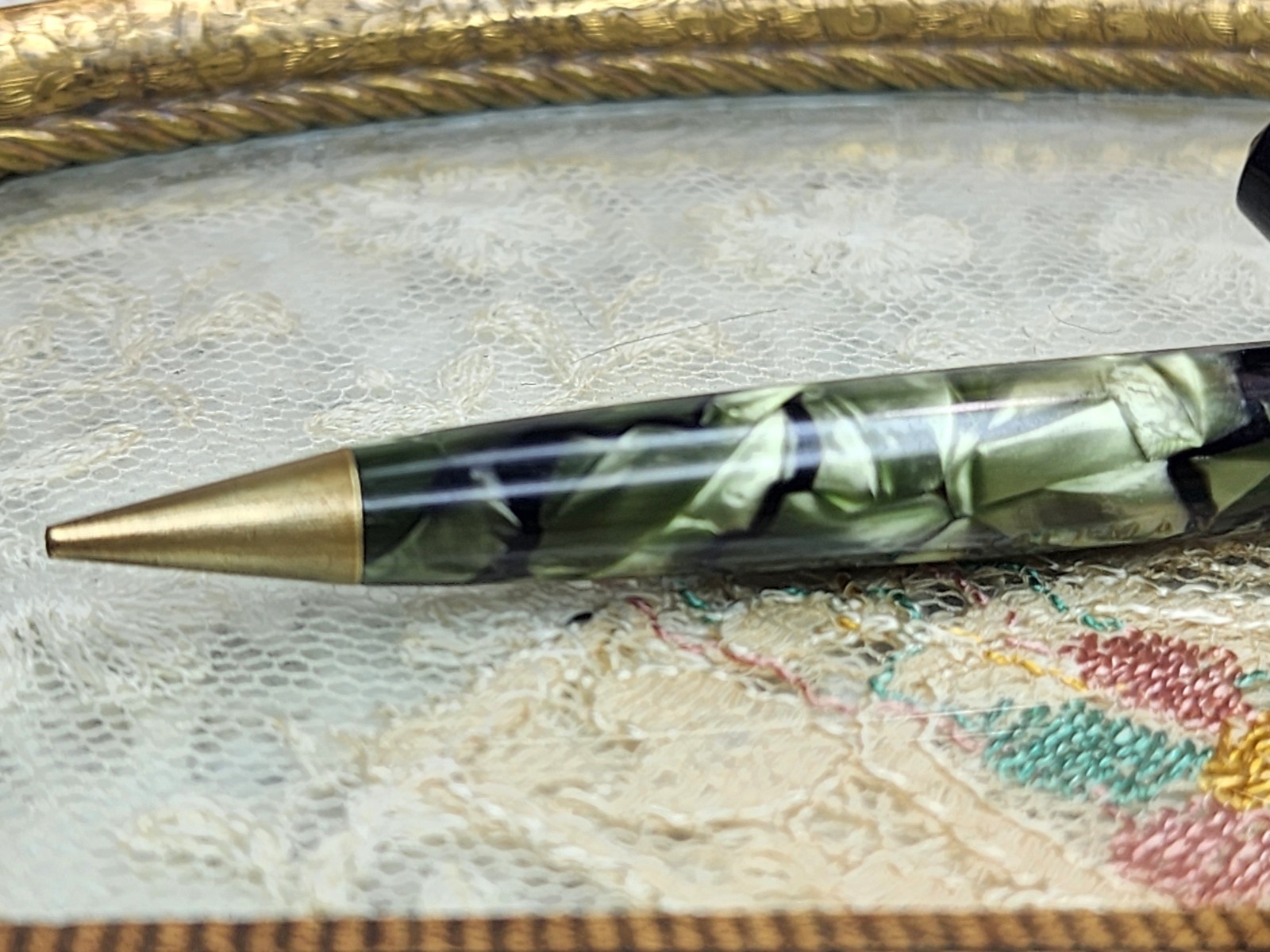VTG Parker Challenger Pencil== Green Marbled Advertisng Tallman Cadilac Decatur