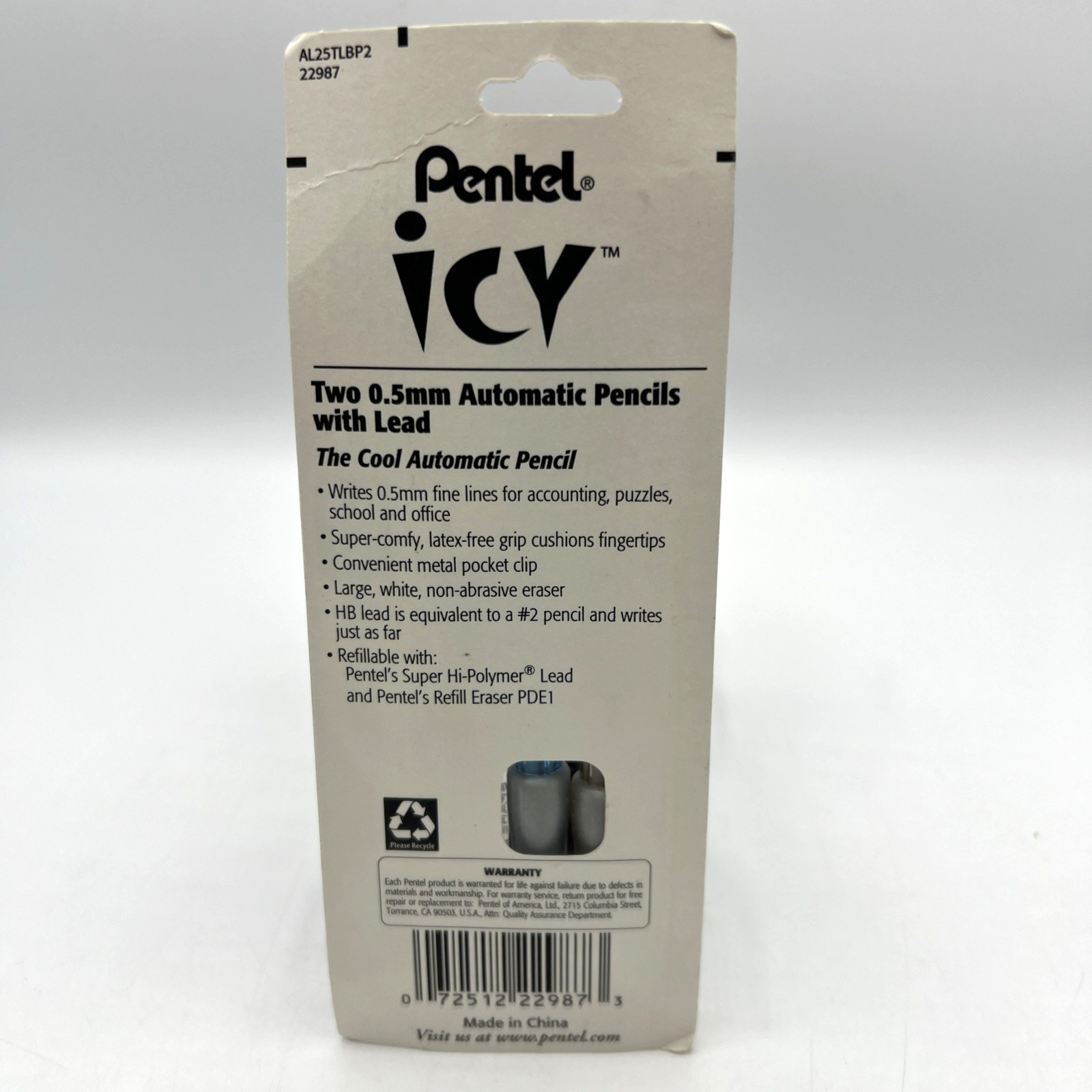 Pentel Icy Automatic Pencils 2 Pack Cool Barrels 0.5 mm Fine