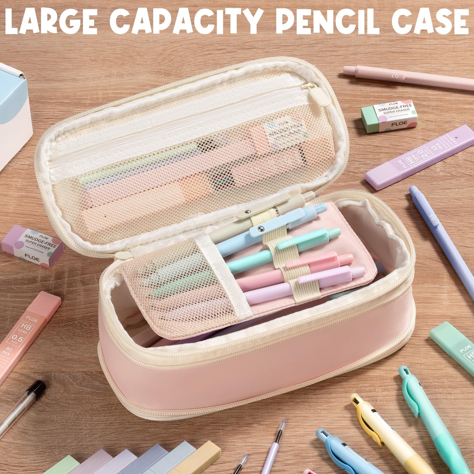 65PCS Aesthetic School Supplies with Cute Pencil Case, Pastel Highlighters Ge…