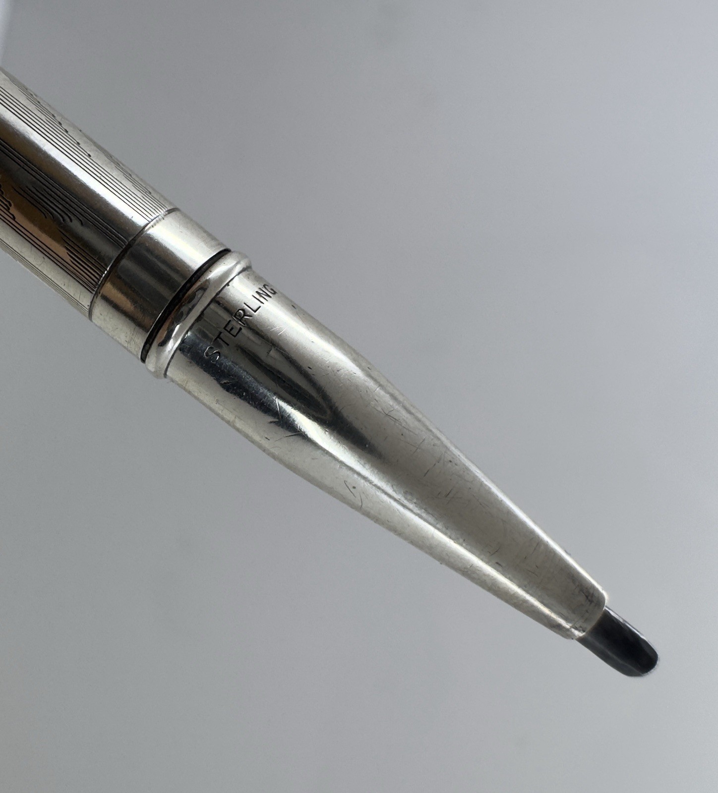 Unmarked Sterling Silver Engine Turned Mechanical Pencil w/ Coil Clip – Working