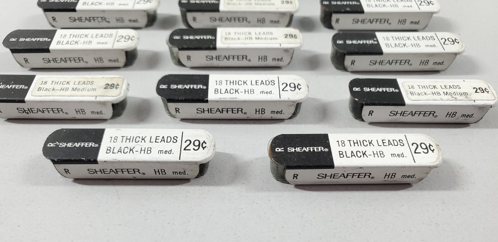 Vintage Sheaffer Thick Leads BLACK HB Medium 11 Tins of 18 with Box 198 Total