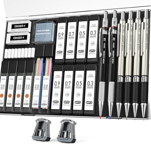 27PCS Mechanical Pencil Set with Case, 0.3-0.9mm Pencils & 552 Lead Refills, Art