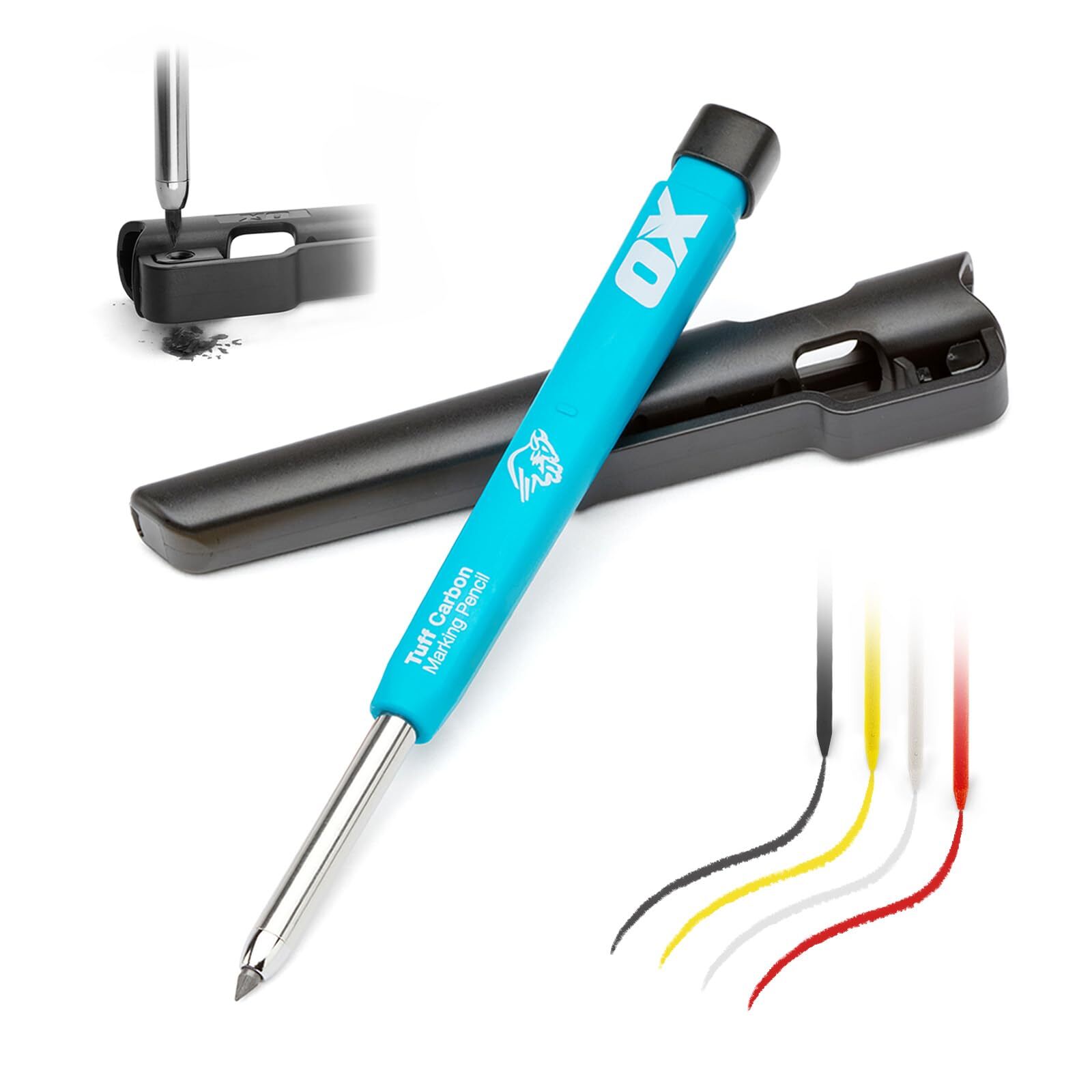OX Tuff Carbon Marking Pencil Set 4 Piece with Built-in Sharpener 2.8mm Lead